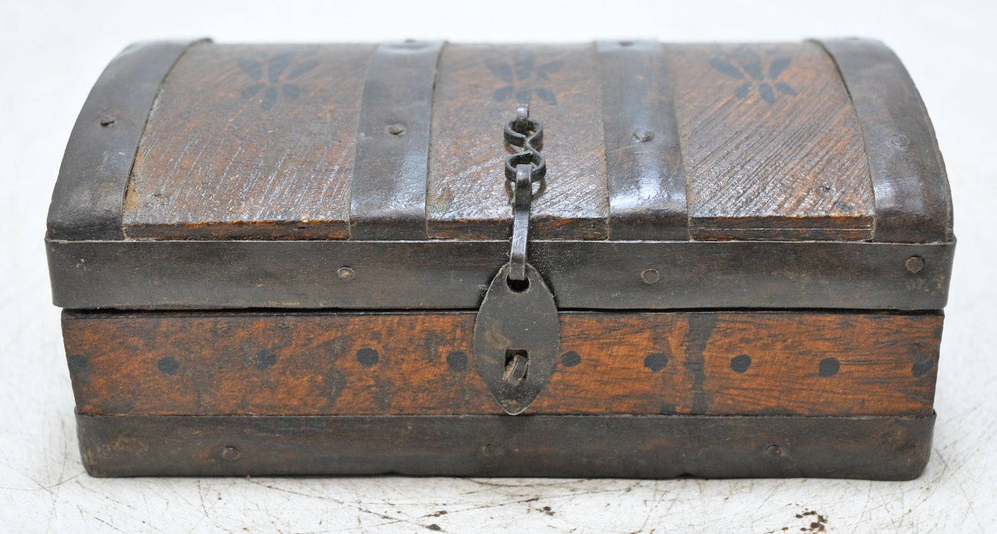 Vintage Wooden Small Storage Box Original Old Hand Crafted Metal Fitted