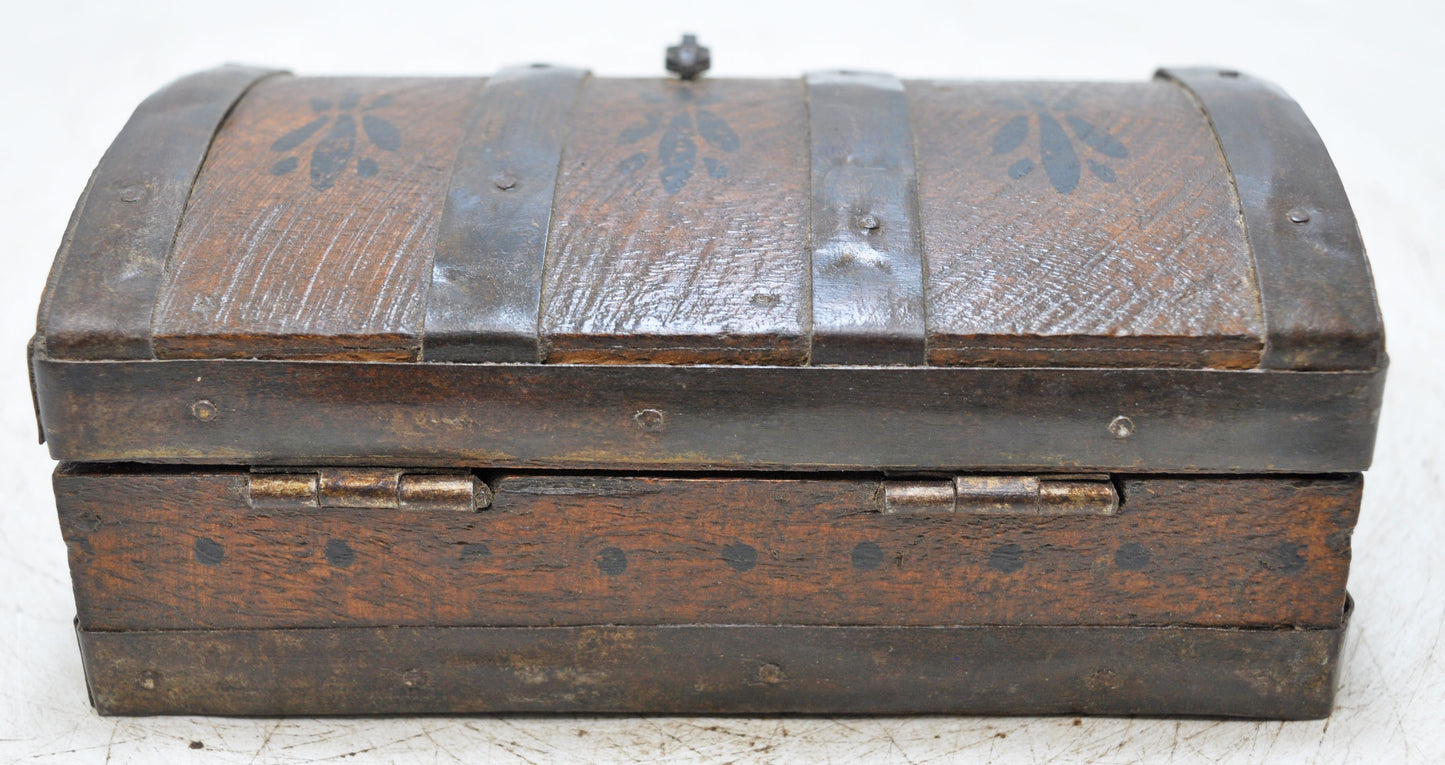 Vintage Wooden Small Storage Box Original Old Hand Crafted Metal Fitted