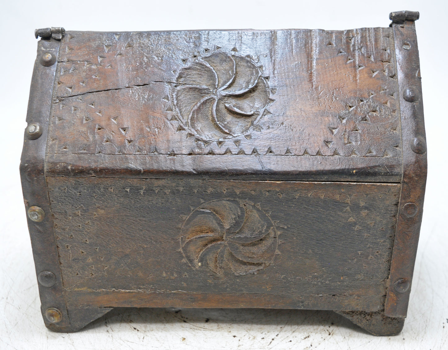 Vintage Wooden Dome Shaped Storage Box Original Old Fine Hand Carved