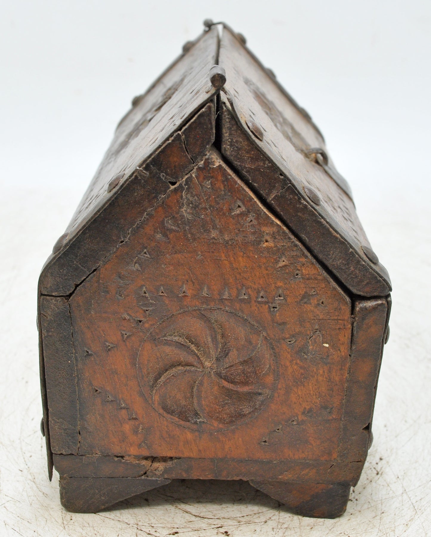 Vintage Wooden Dome Shaped Storage Box Original Old Fine Hand Carved