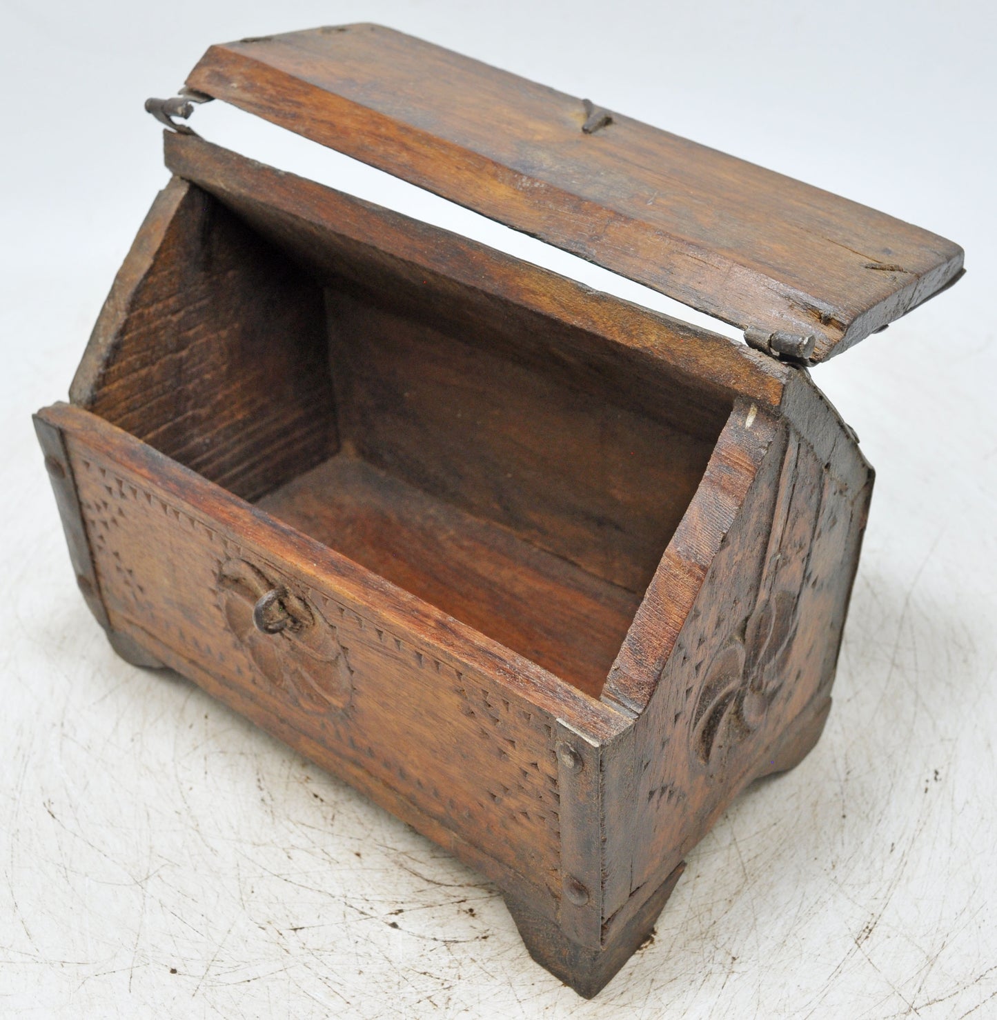 Vintage Wooden Dome Shaped Storage Box Original Old Fine Hand Carved