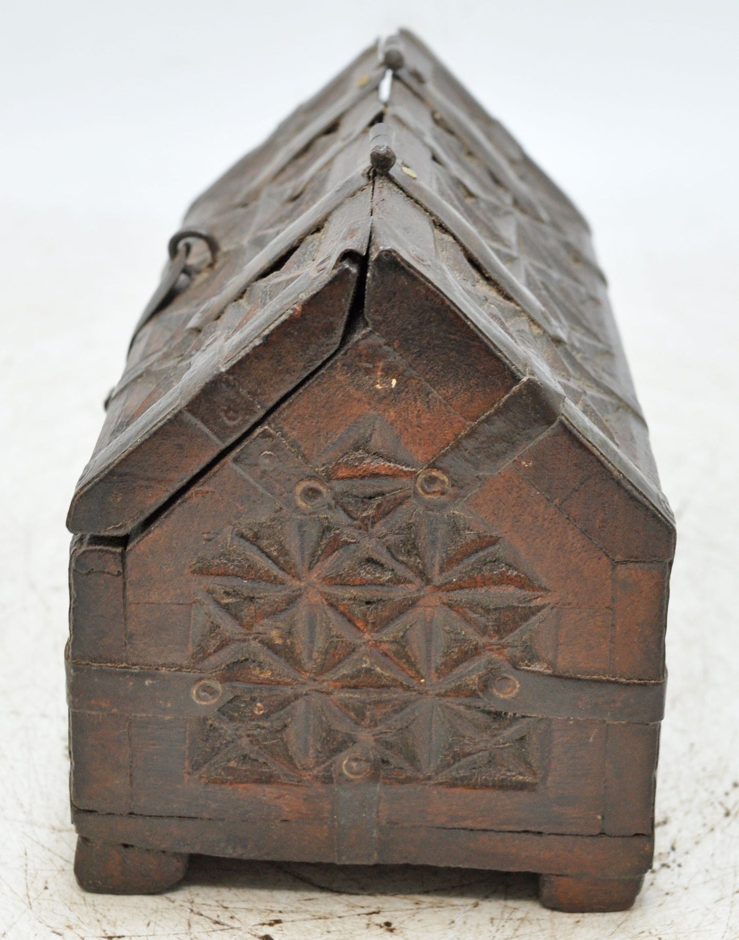 Vintage Wooden Dome Shaped Storage Box Original Old Fine Hand Carved