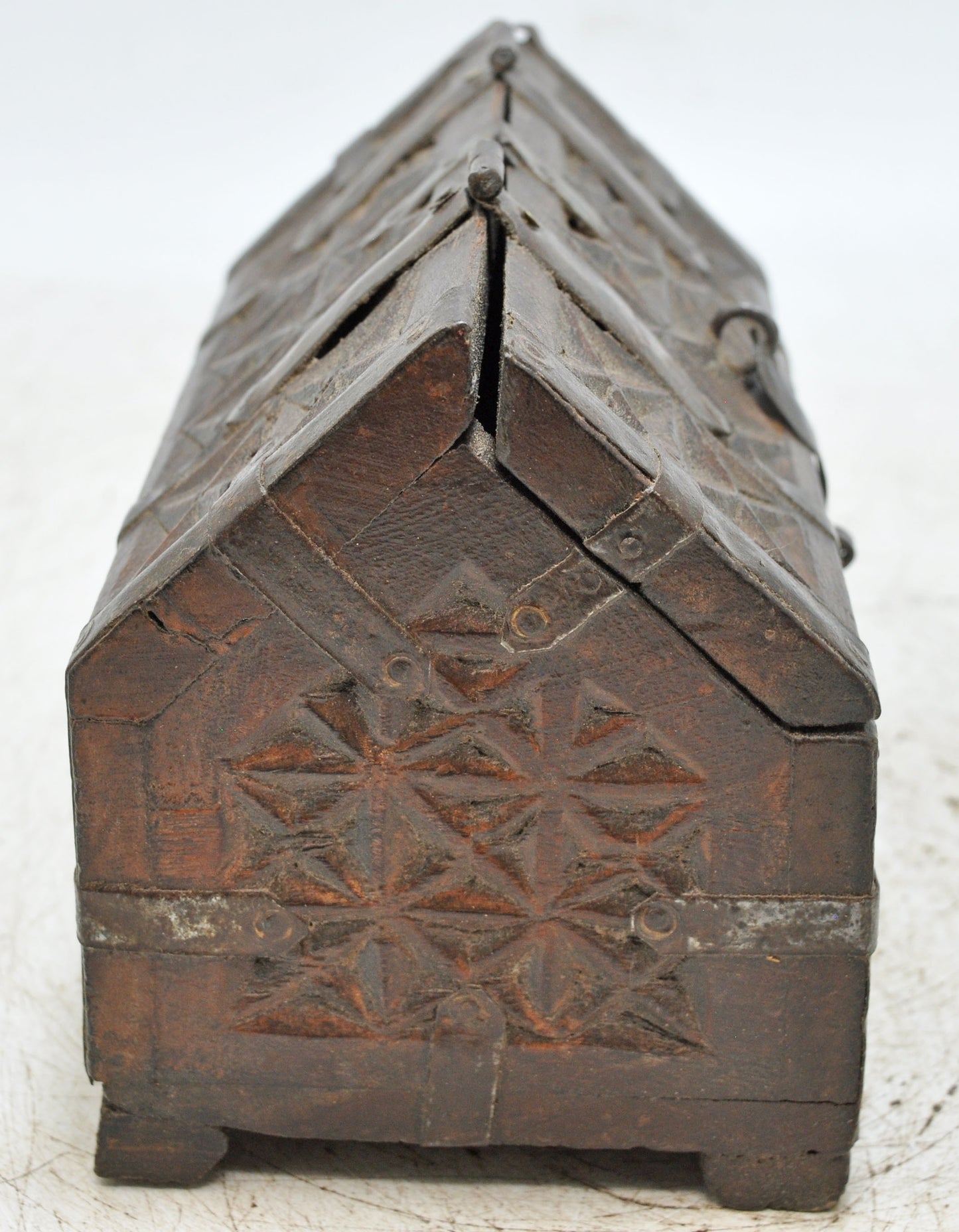 Vintage Wooden Dome Shaped Storage Box Original Old Fine Hand Carved