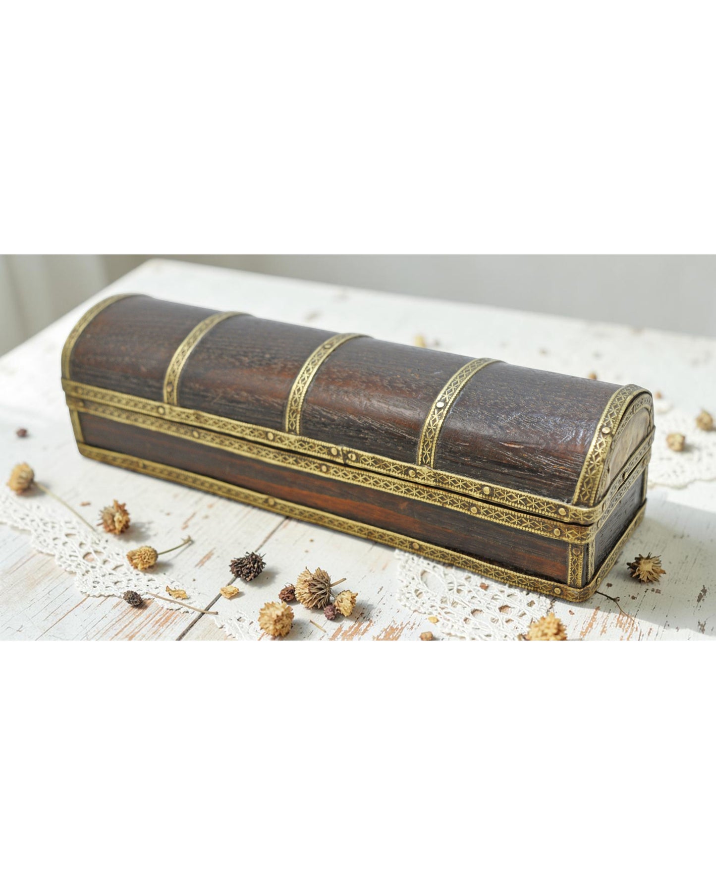 Vintage Wooden Pencil Stationary Box Original Old Hand Crafted Brass Fitted