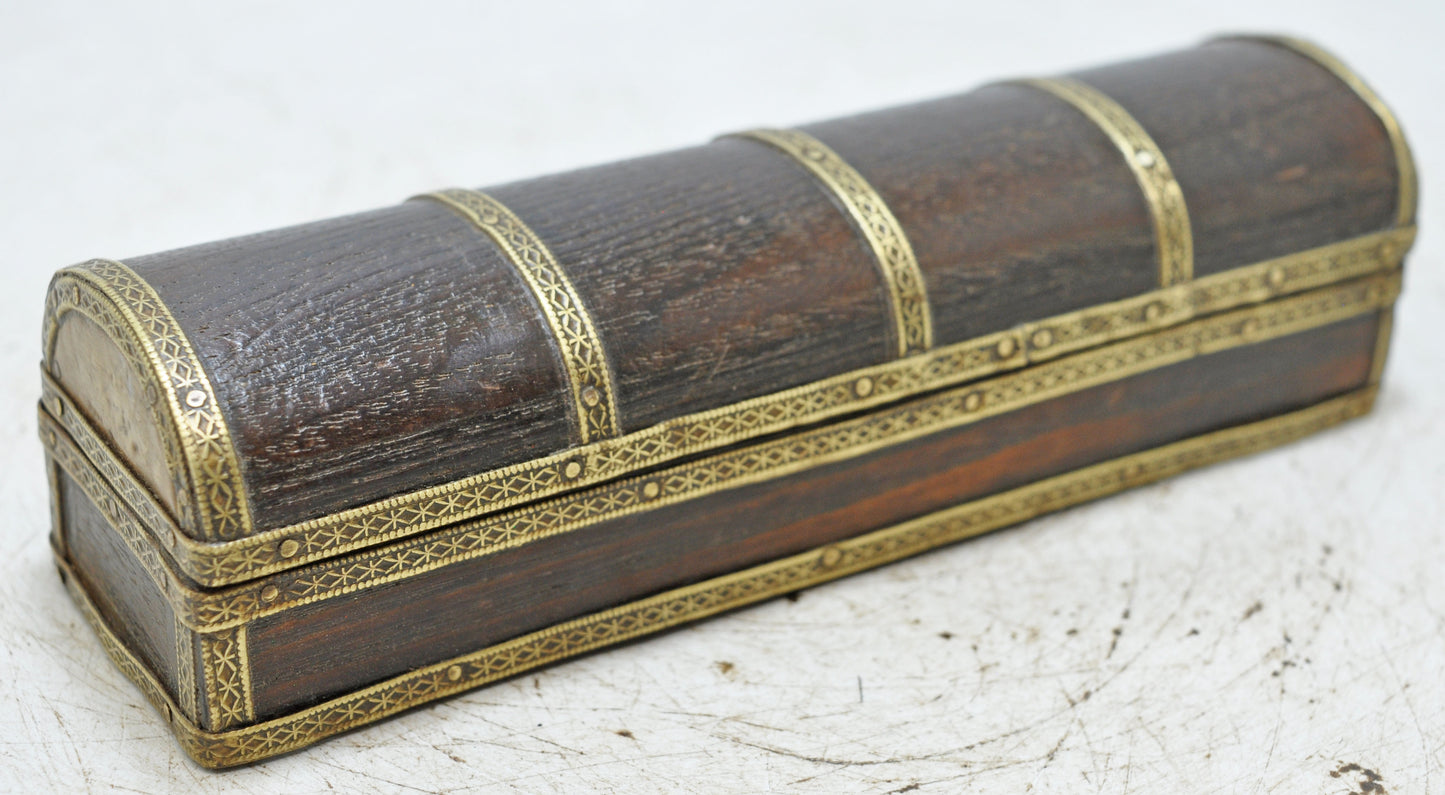 Vintage Wooden Pencil Stationary Box Original Old Hand Crafted Brass Fitted