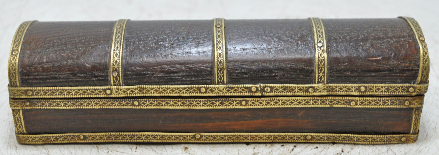 Vintage Wooden Pencil Stationary Box Original Old Hand Crafted Brass Fitted
