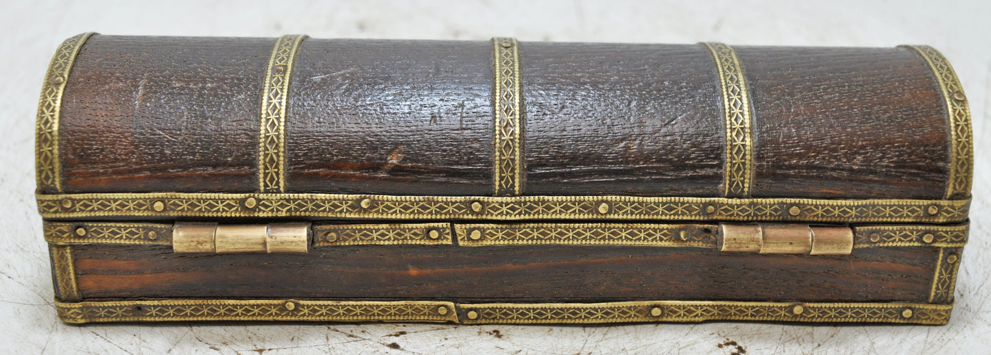 Vintage Wooden Pencil Stationary Box Original Old Hand Crafted Brass Fitted
