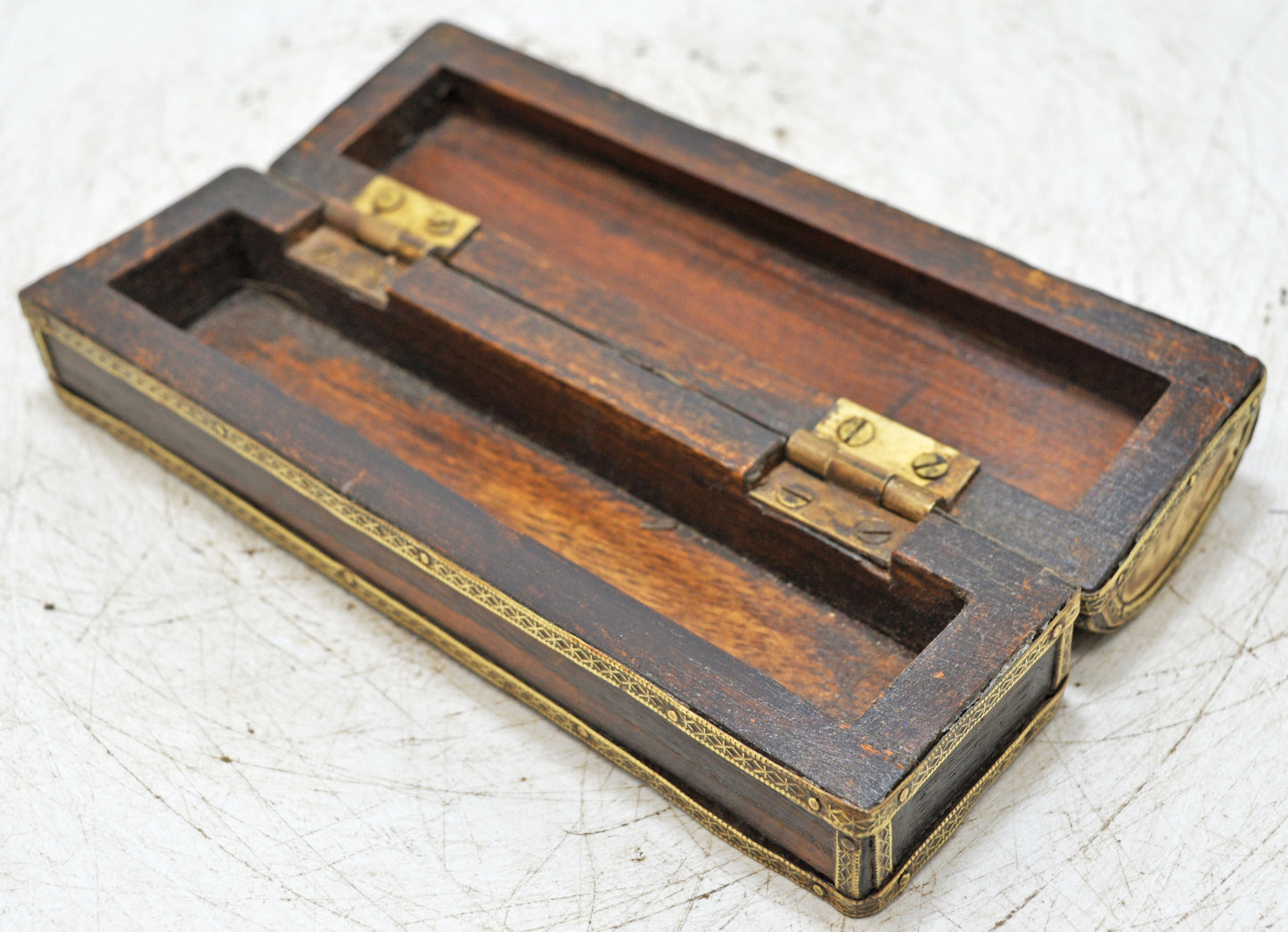Vintage Wooden Pencil Stationary Box Original Old Hand Crafted Brass Fitted