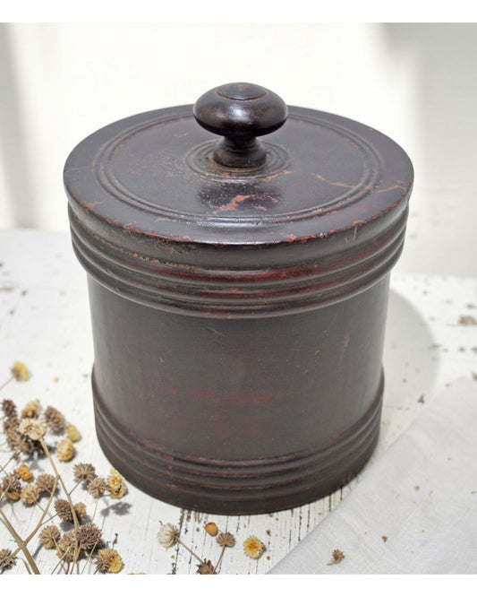Antique Wooden Kum Kum Powder Tika Box Original Old Hand Carved Lacquer Painted