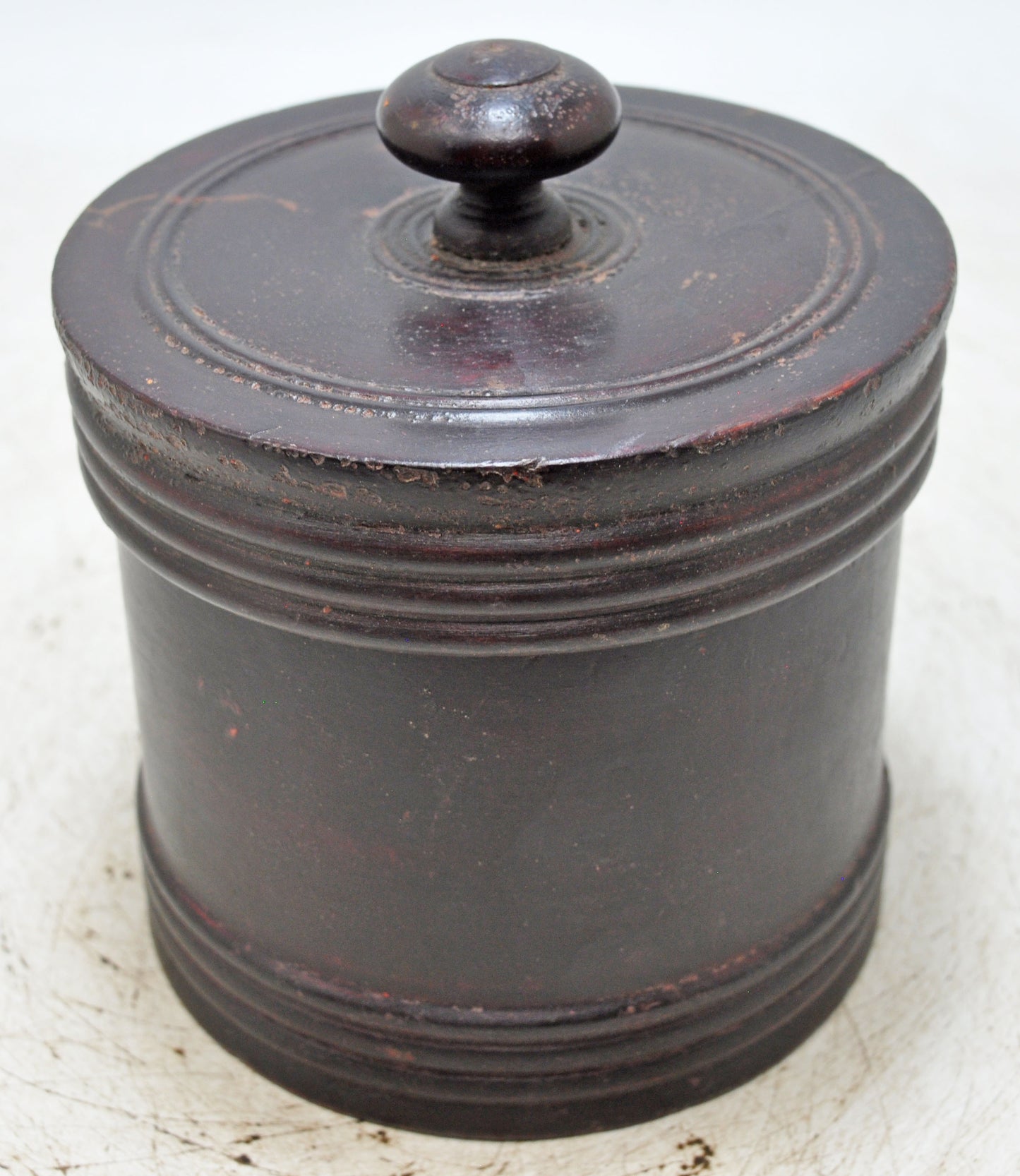 Antique Wooden Kum Kum Powder Tika Box Original Old Hand Carved Lacquer Painted