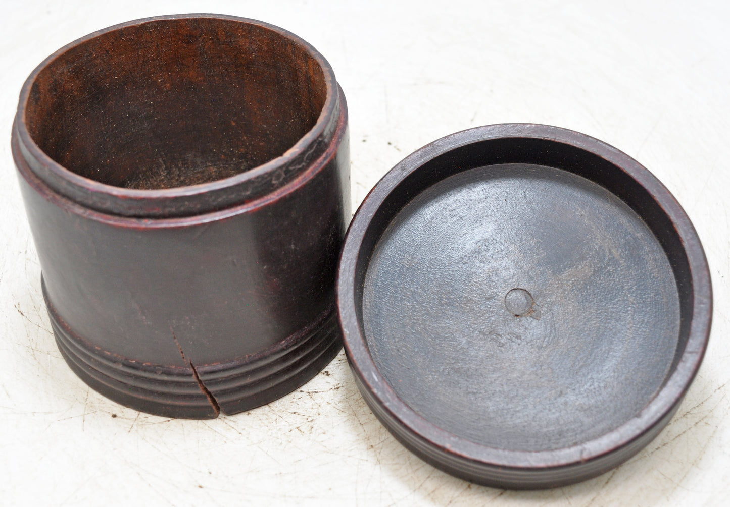 Antique Wooden Kum Kum Powder Tika Box Original Old Hand Carved Lacquer Painted
