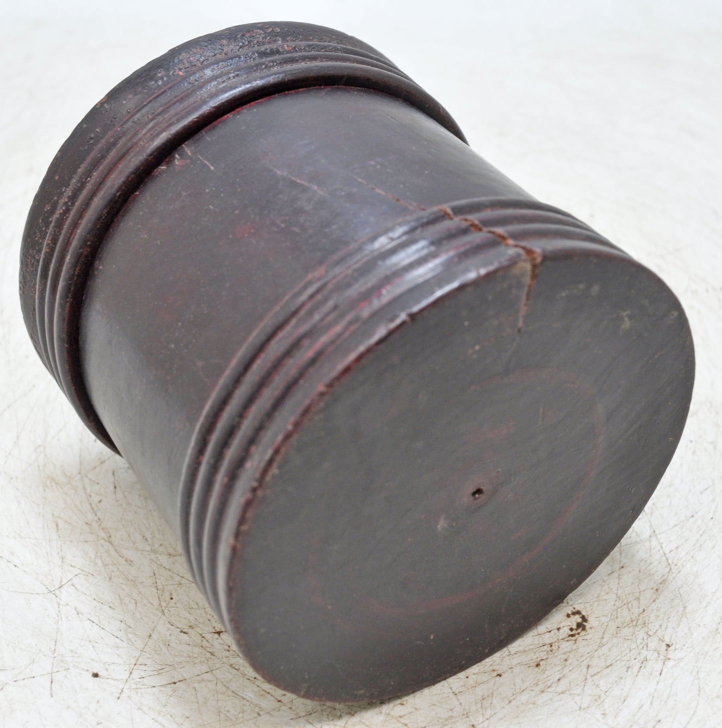 Antique Wooden Kum Kum Powder Tika Box Original Old Hand Carved Lacquer Painted