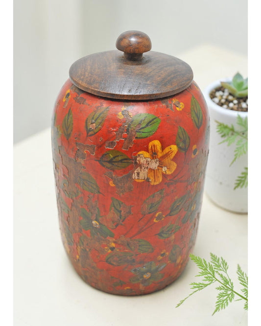 Antique Wooden Kum Kum Powder Tika Box Original Old Hand Carved Lacquer Painted