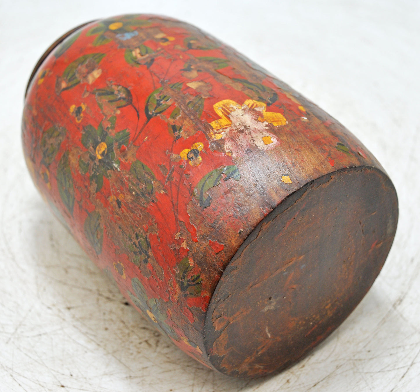 Antique Wooden Kum Kum Powder Tika Box Original Old Hand Carved Lacquer Painted