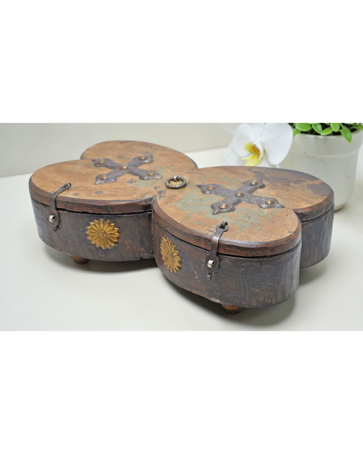Antique Wooden Large Spice Box Original Old Fine Hand Carved