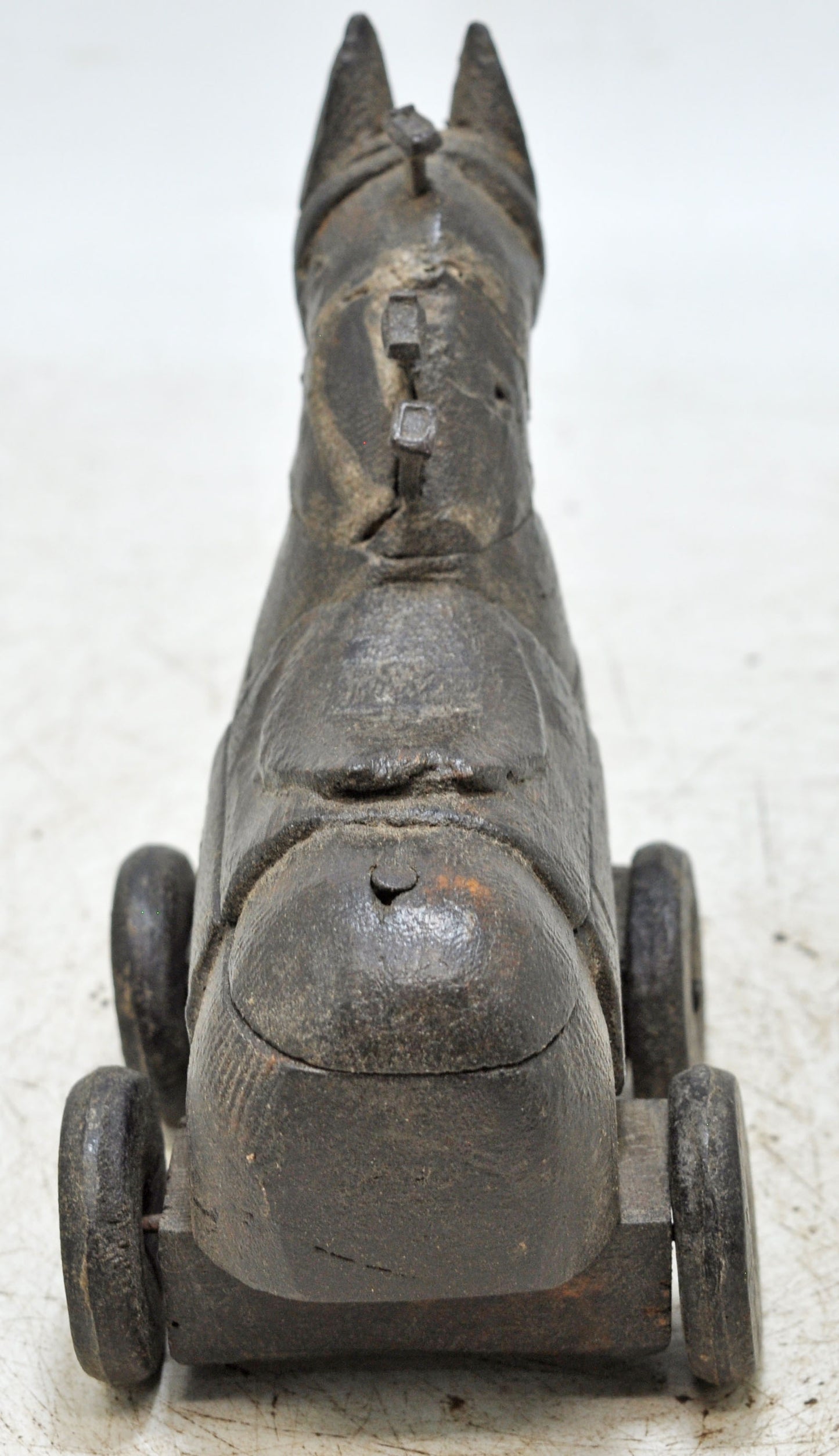 Vintage Wooden Horse on Wheels Figurine Spice Box Original Old Hand Carved