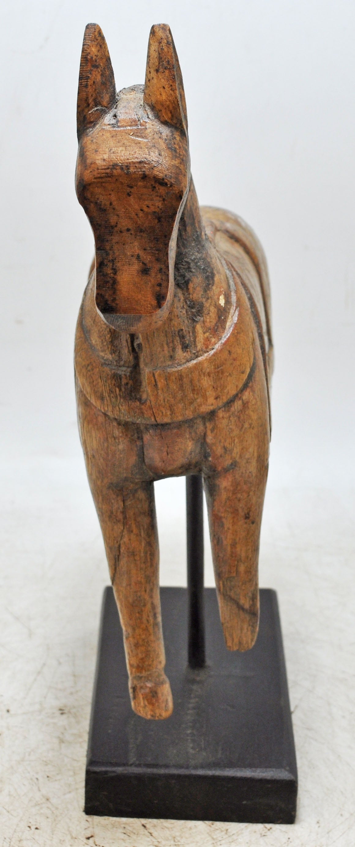 Vintage Wooden Horse Figurine on Stand Original Old Hand Carved