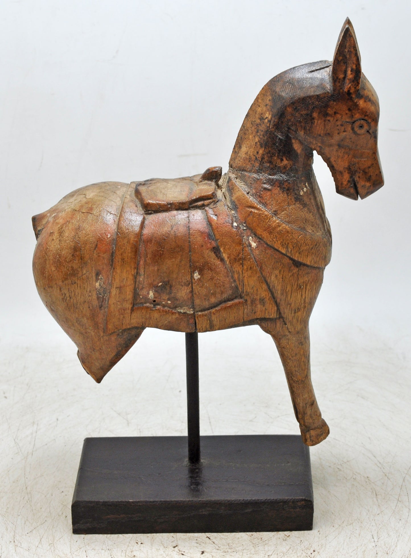 Vintage Wooden Horse Figurine on Stand Original Old Hand Carved