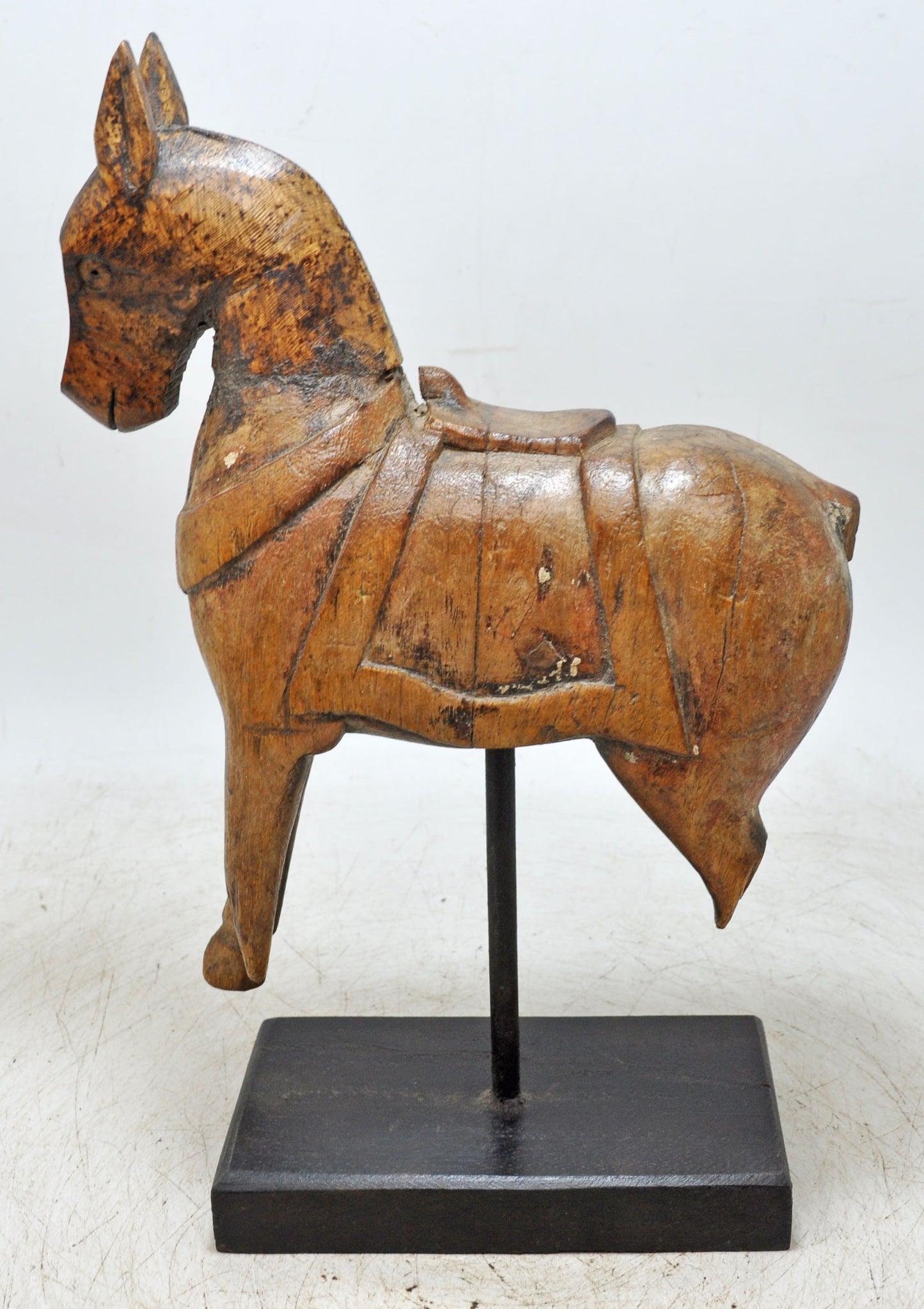 Vintage Wooden Horse Figurine on Stand Original Old Hand Carved