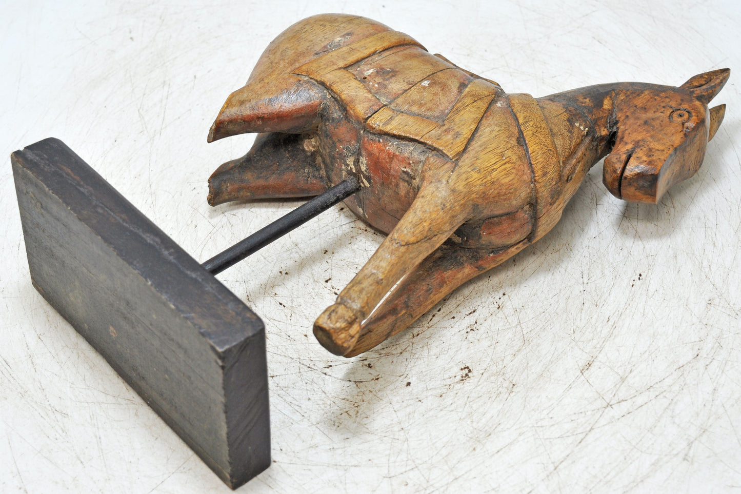 Vintage Wooden Horse Figurine on Stand Original Old Hand Carved