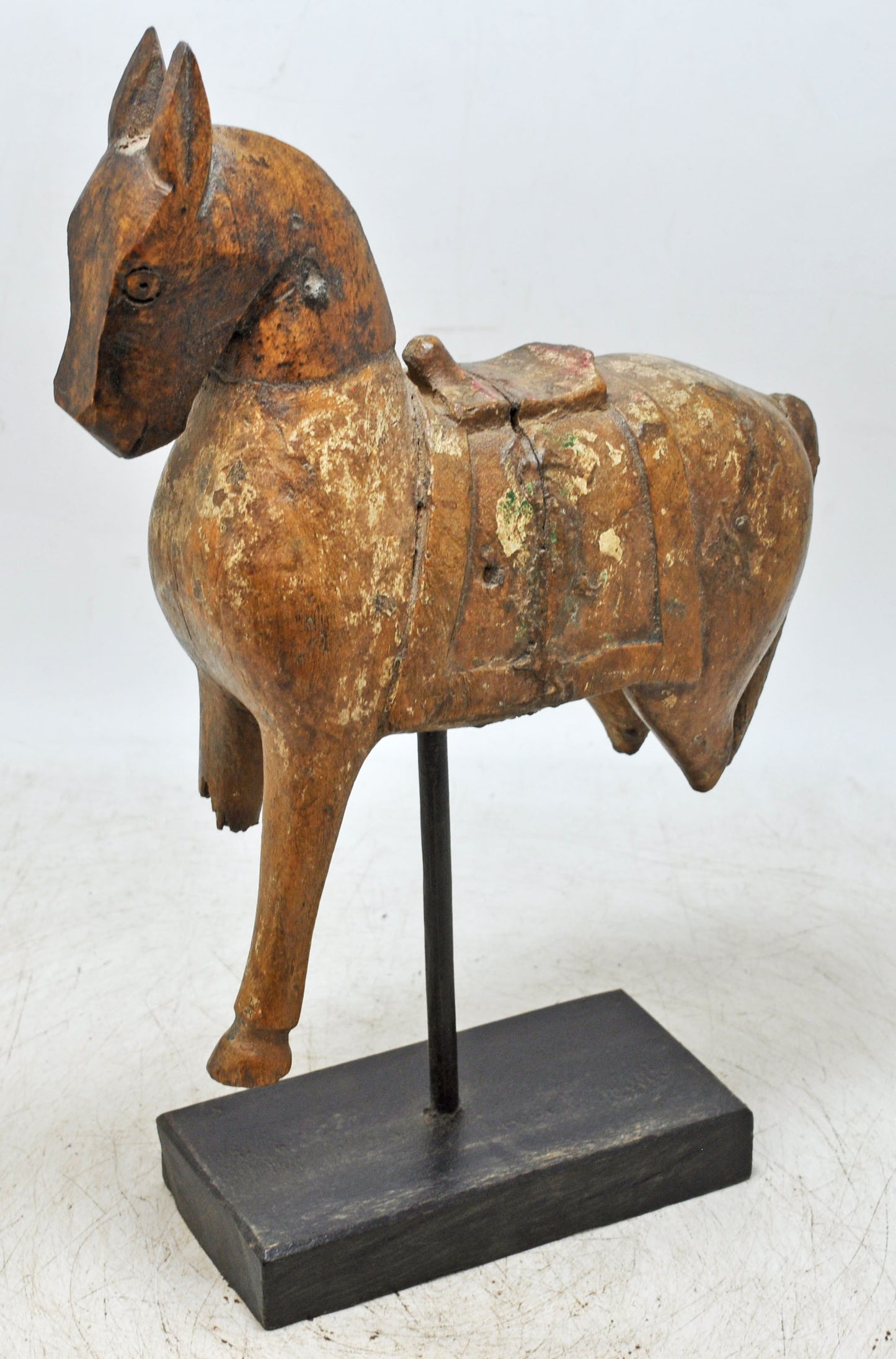 Vintage Wooden Horse Figurine on Stand Original Old Hand Carved Painted