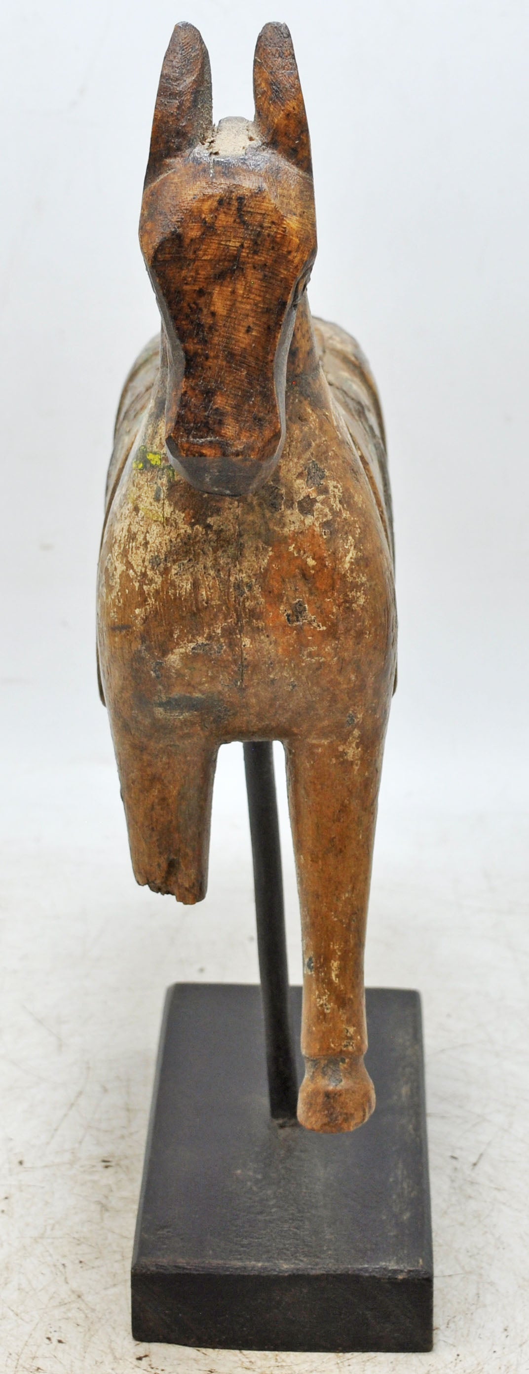Vintage Wooden Horse Figurine on Stand Original Old Hand Carved Painted