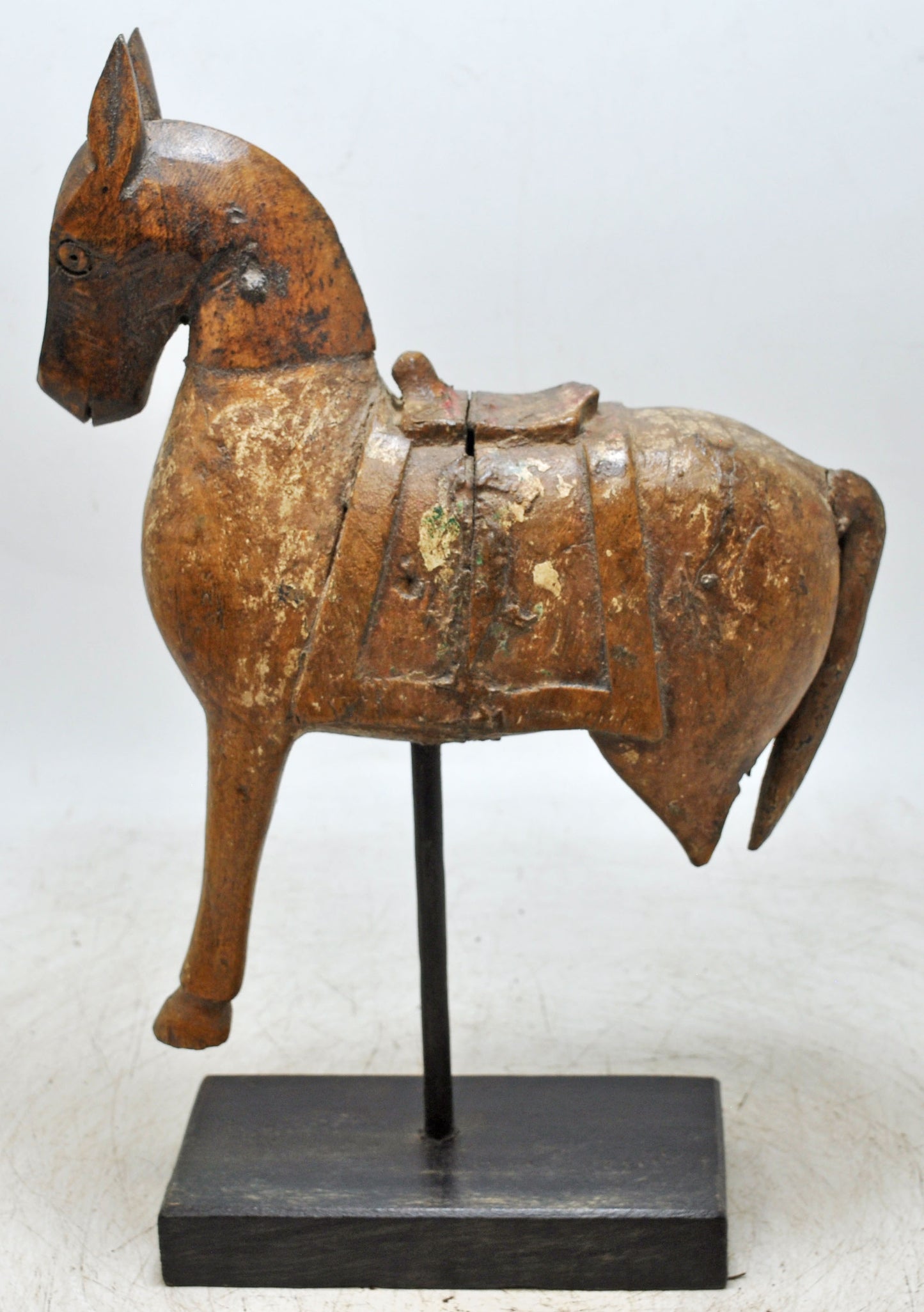Vintage Wooden Horse Figurine on Stand Original Old Hand Carved Painted
