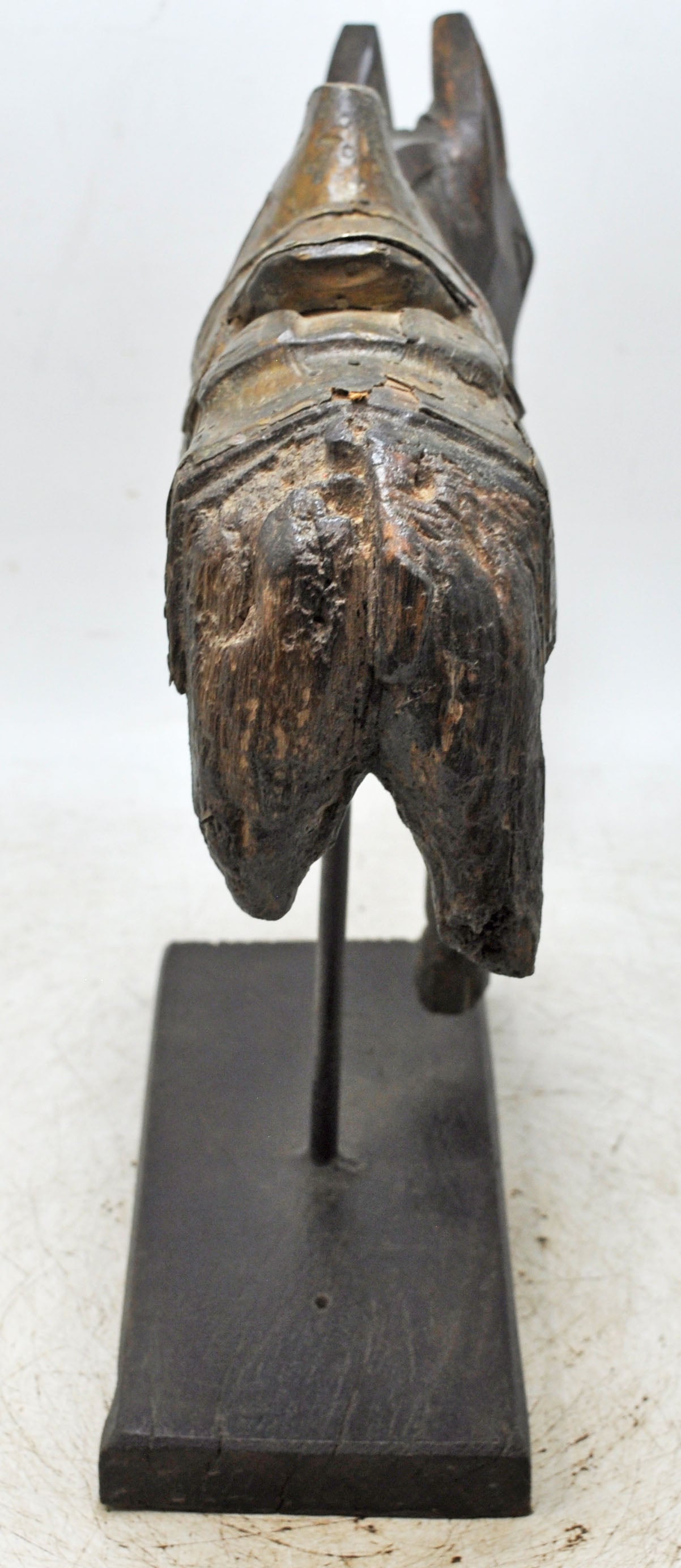 Vintage Wooden Horse Figurine on Stand Original Old Hand Carved Brass Fitted