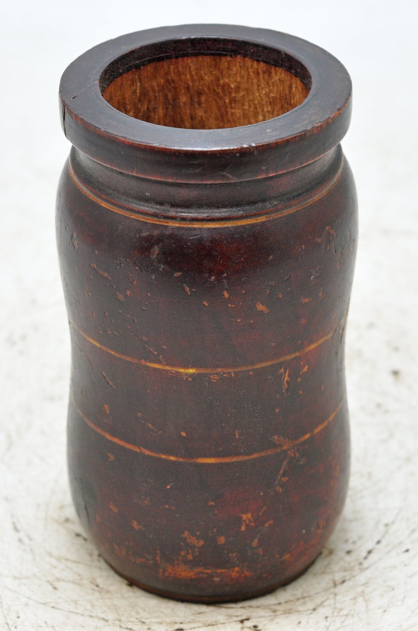 Vintage Wooden Round Cup Glass Original Old Hand Carved Lacquer Painted