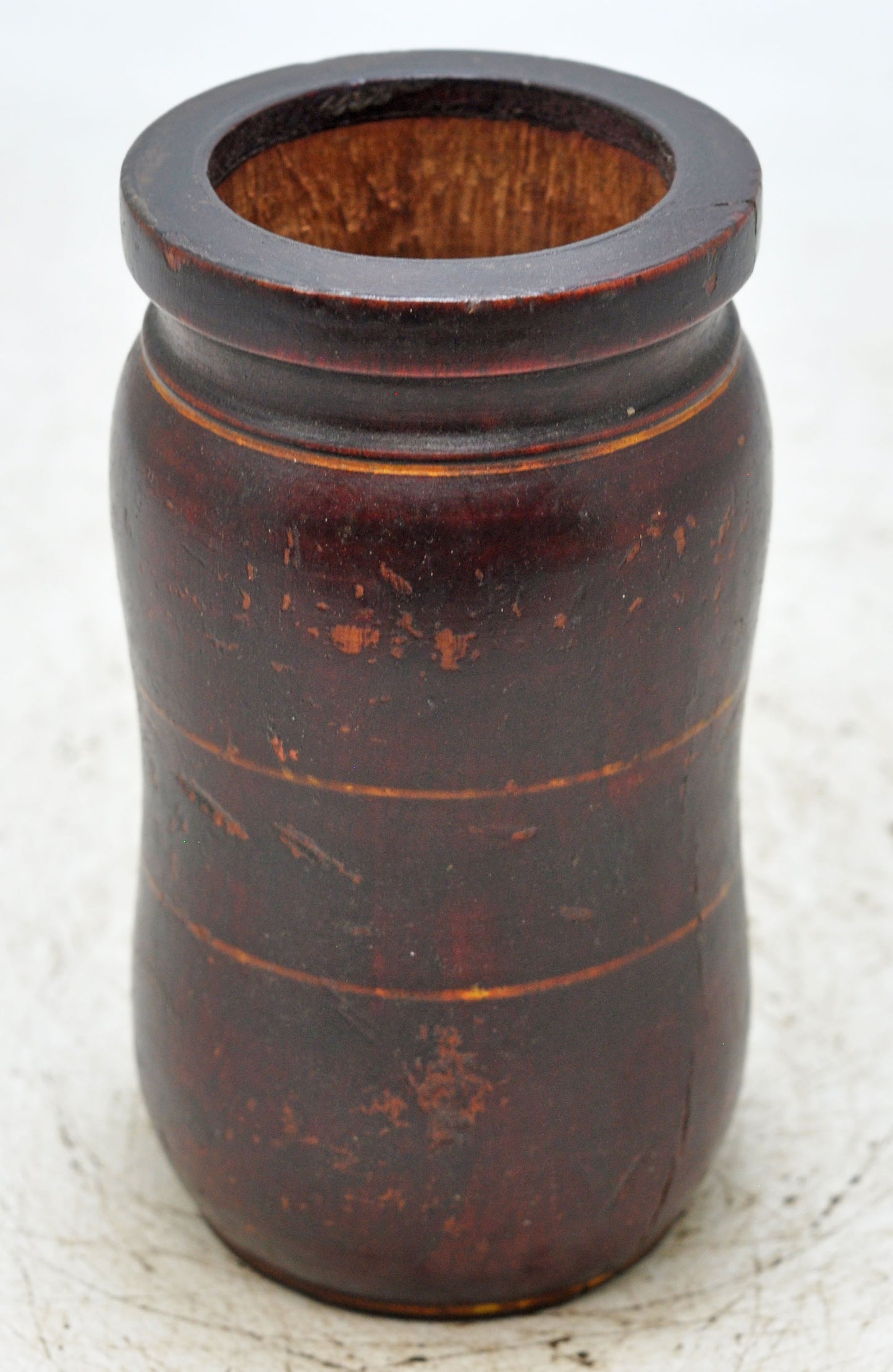 Vintage Wooden Round Cup Glass Original Old Hand Carved Lacquer Painted