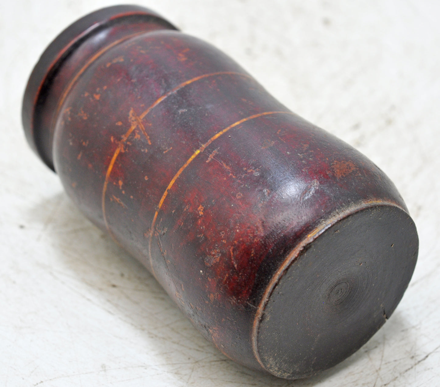 Vintage Wooden Round Cup Glass Original Old Hand Carved Lacquer Painted