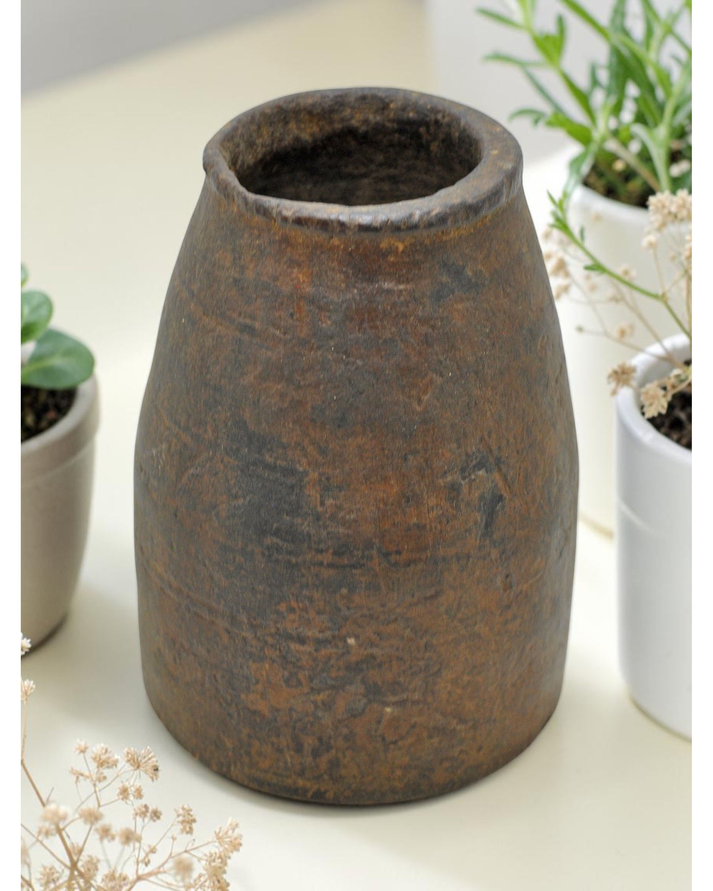 Antique Wooden Small Round Grain Measurement Paili Pot Original Old Hand Carved