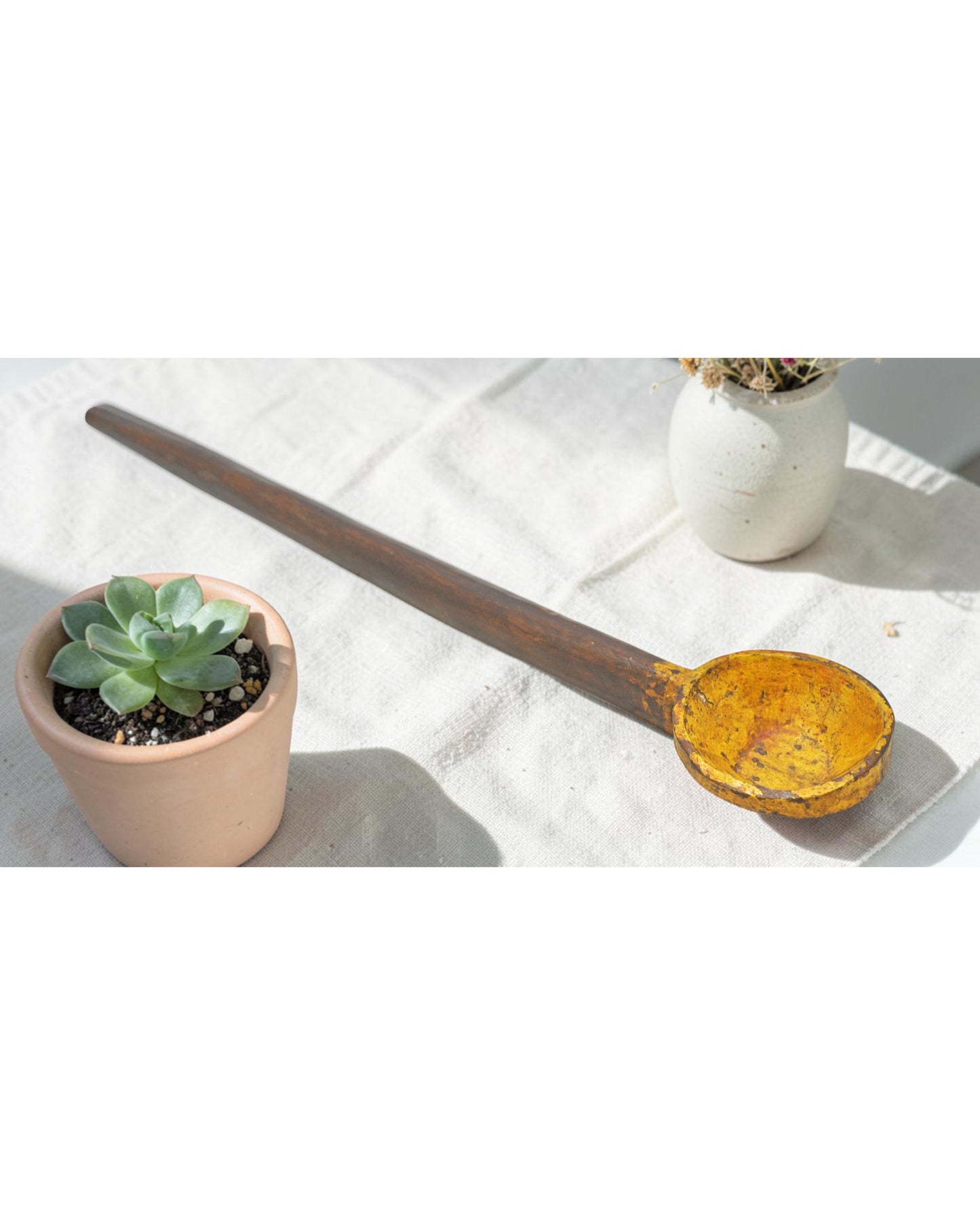 Antique Wooden Long Kitchenware Spoon Original Old Hand Carved