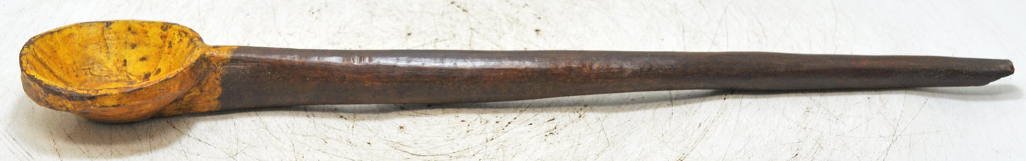 Antique Wooden Long Kitchenware Spoon Original Old Hand Carved