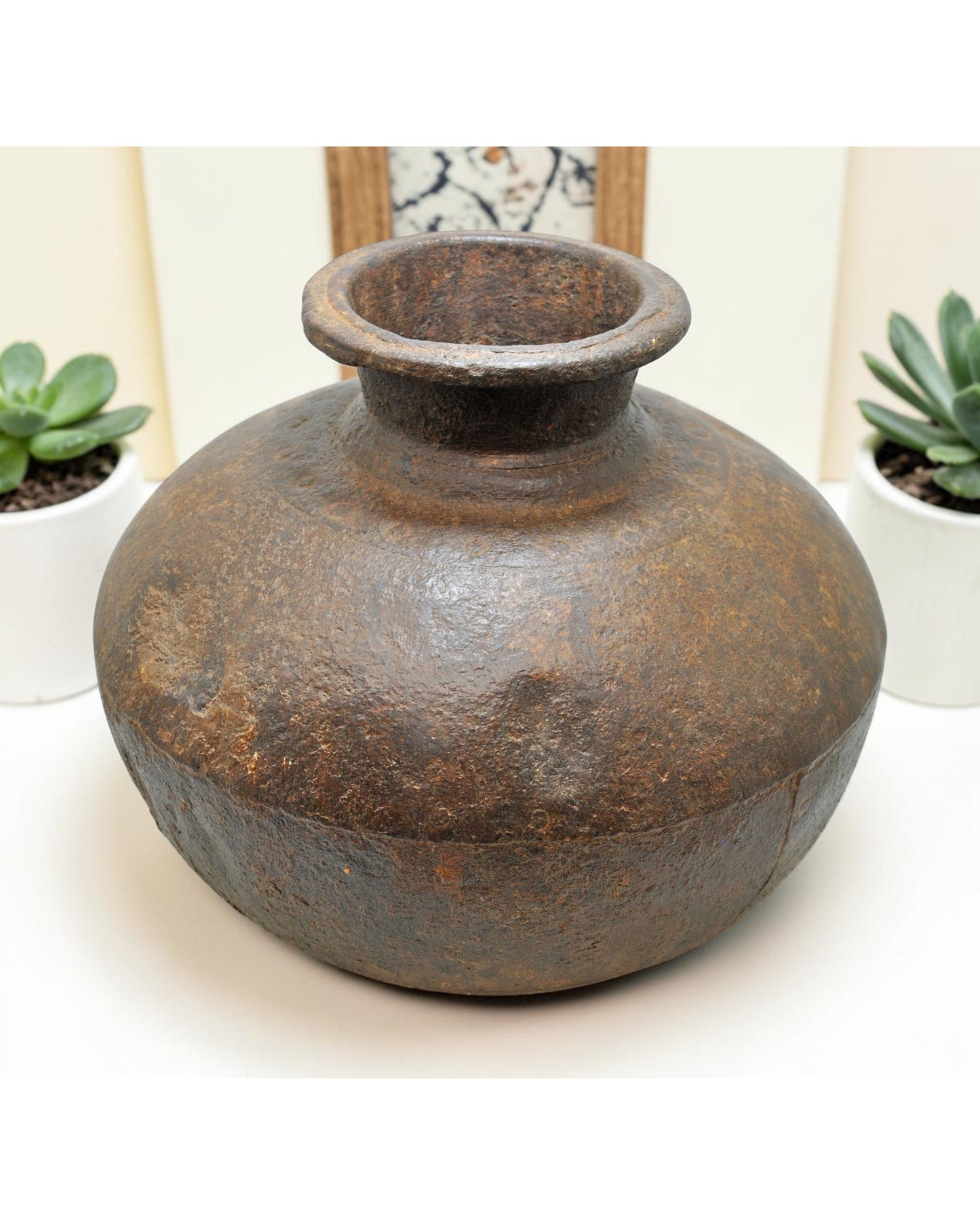 Antique Iron Round Kitchenware Large Water Storage Matka Pot Original Old Hand Engraved