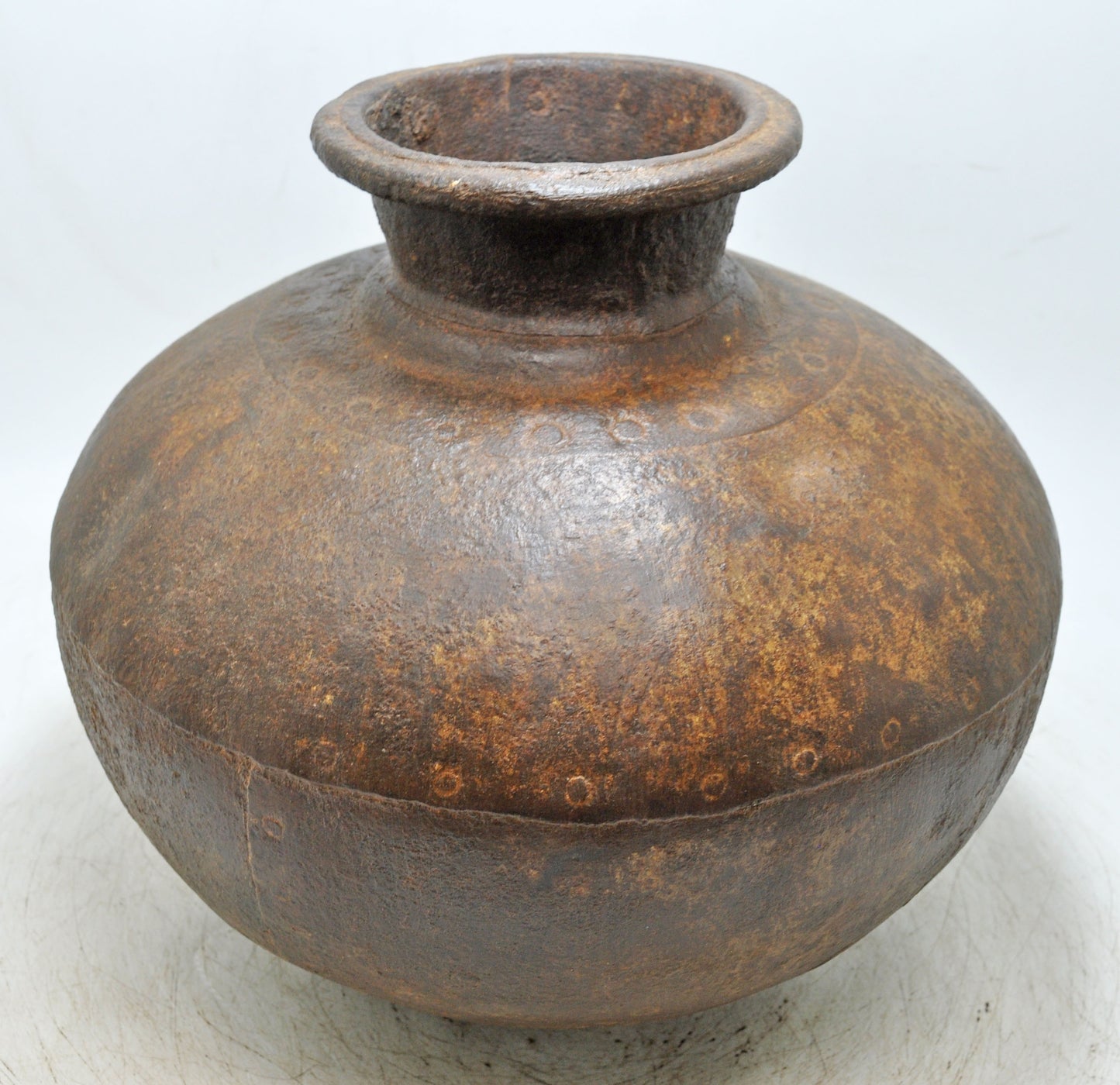 Antique Iron Round Kitchenware Large Water Storage Matka Pot Original Old Hand Engraved