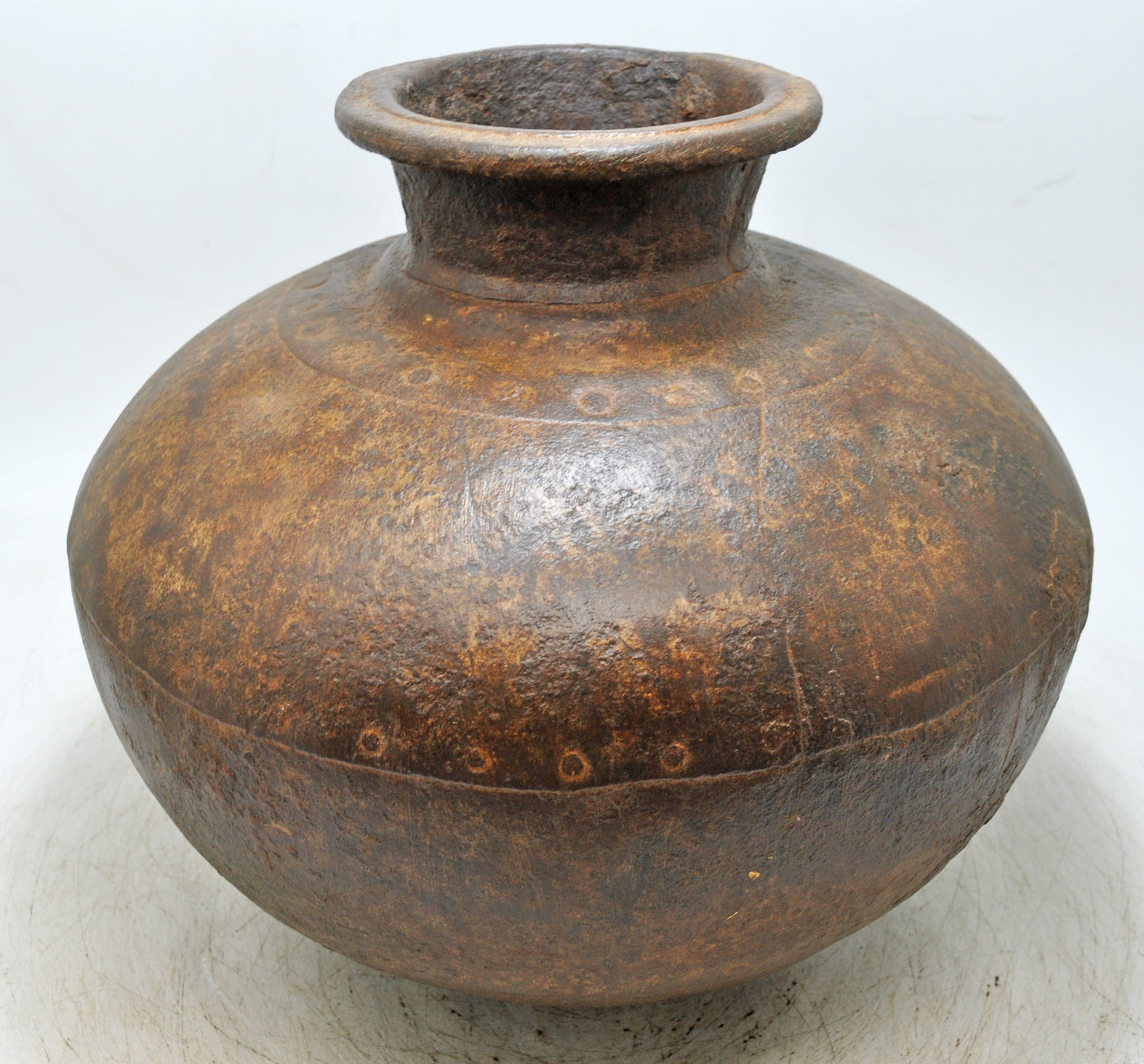 Antique Iron Round Kitchenware Large Water Storage Matka Pot Original Old Hand Engraved