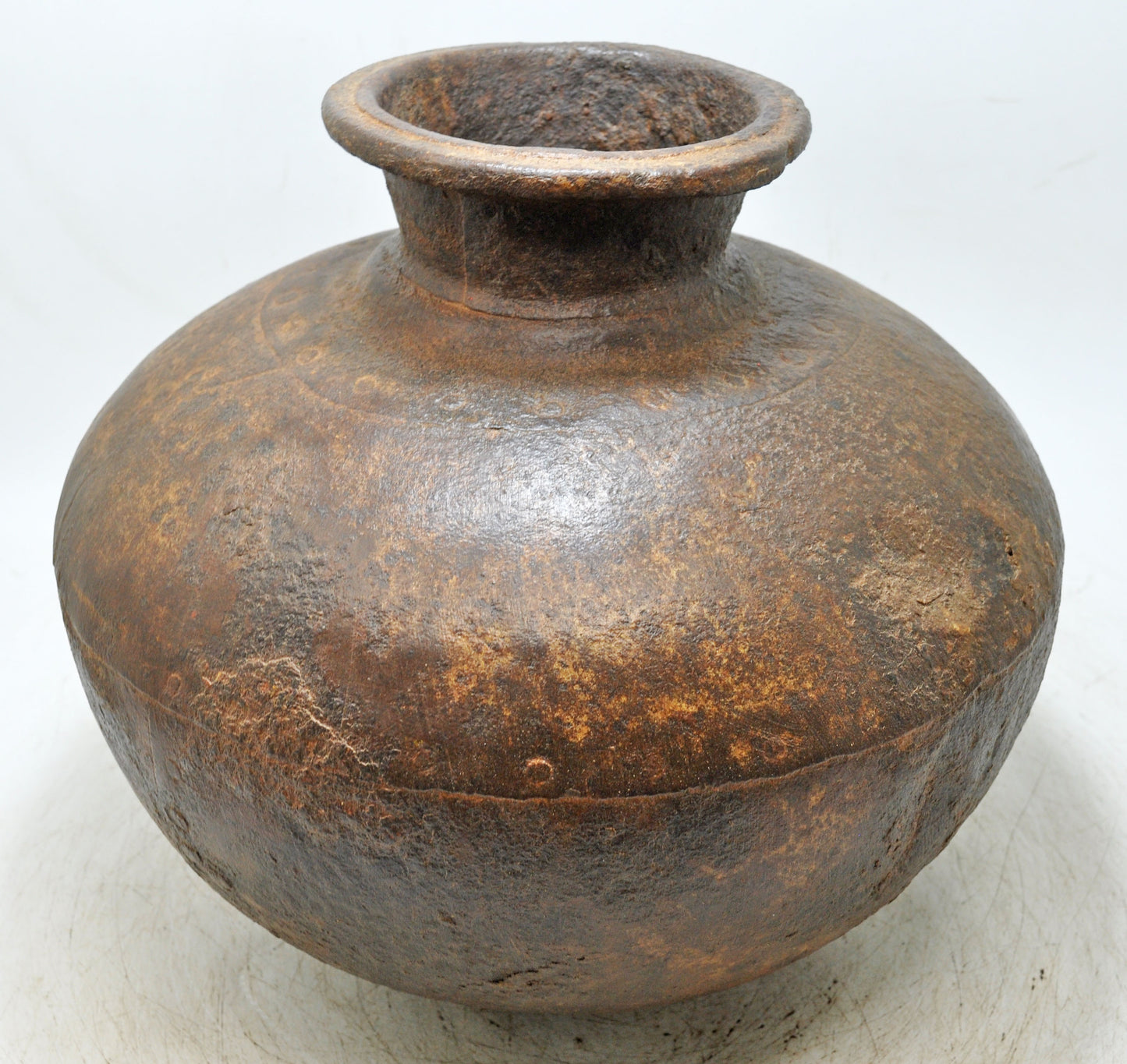 Antique Iron Round Kitchenware Large Water Storage Matka Pot Original Old Hand Engraved