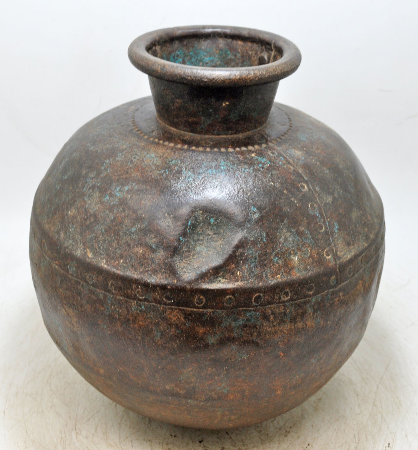 Antique Iron Round Kitchenware Large Water Storage Matka Pot Original Old Hand Engraved
