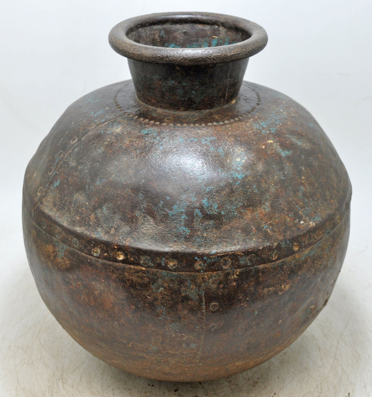 Antique Iron Round Kitchenware Large Water Storage Matka Pot Original Old Hand Engraved