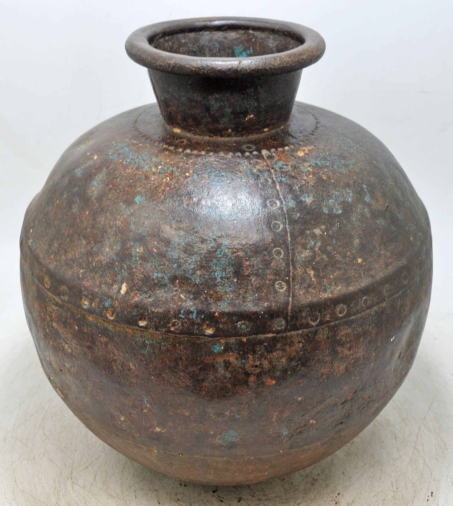 Antique Iron Round Kitchenware Large Water Storage Matka Pot Original Old Hand Engraved