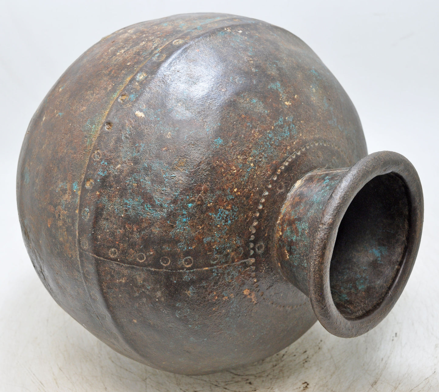 Antique Iron Round Kitchenware Large Water Storage Matka Pot Original Old Hand Engraved