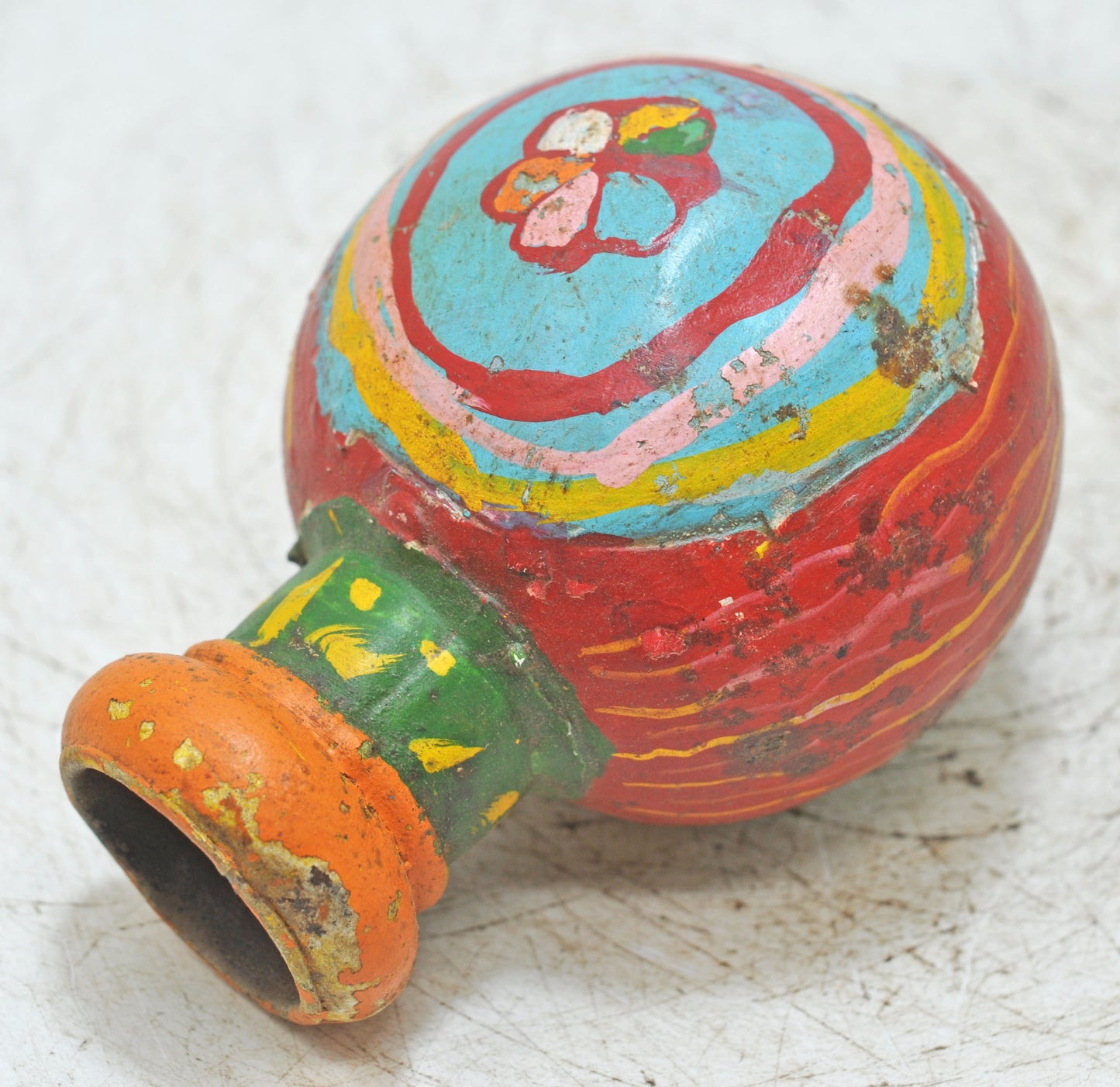 Vintage Iron Small Round Oil Pot Original Old Hand Crafted Painted