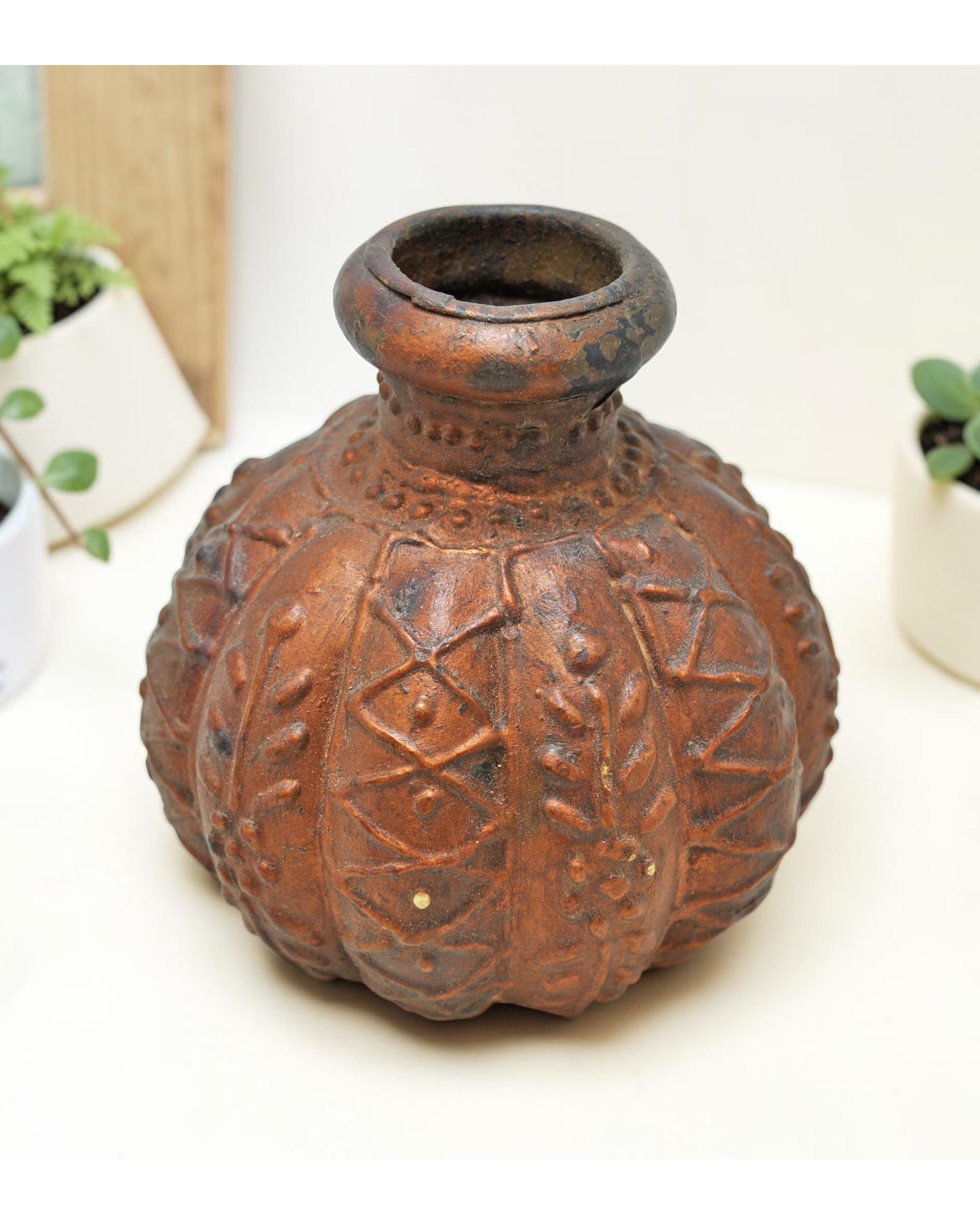 Vintage Iron Small Round Oil Pot Original Old Hand Crafted Engraved