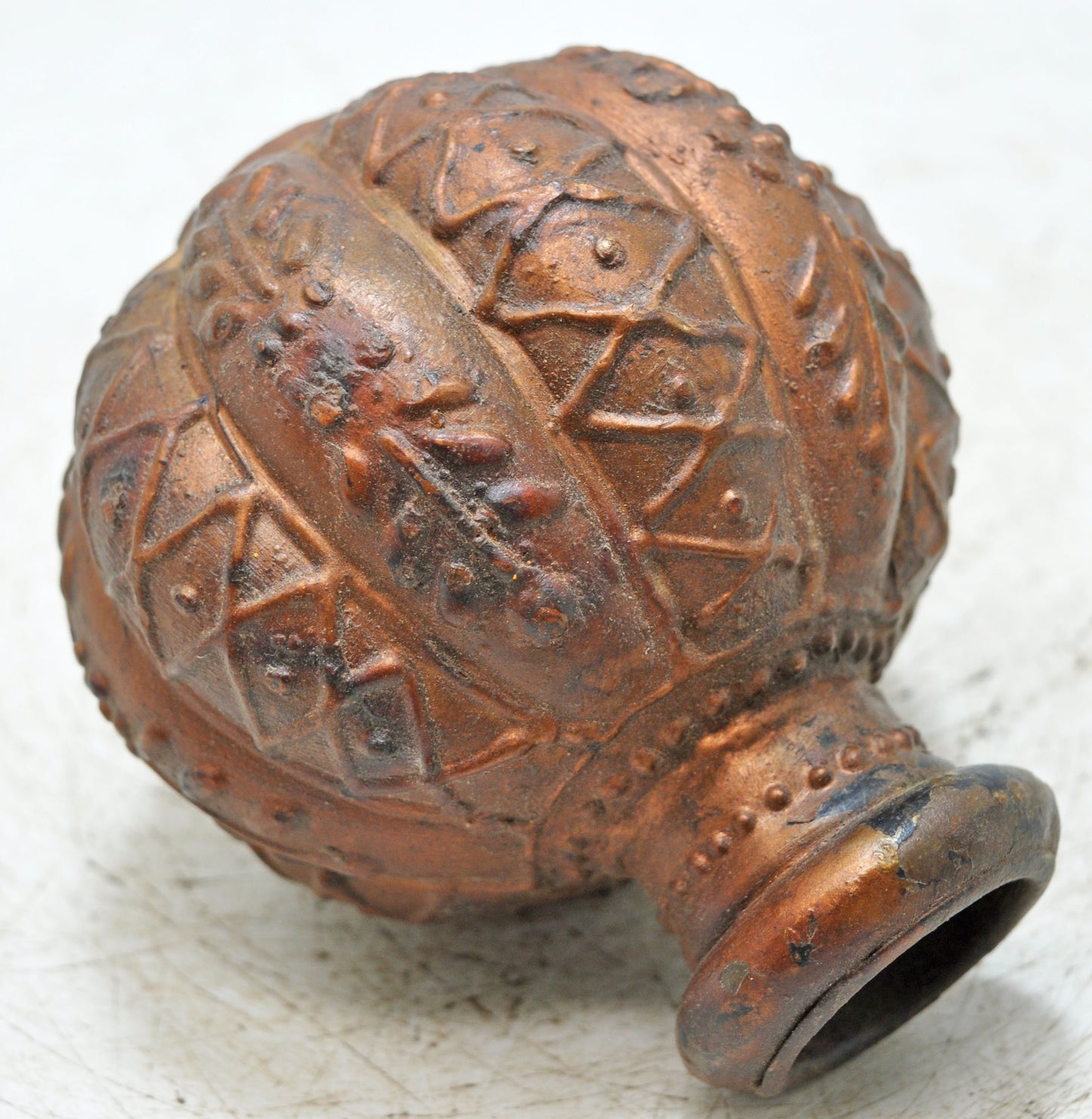 Vintage Iron Small Round Oil Pot Original Old Hand Crafted Engraved