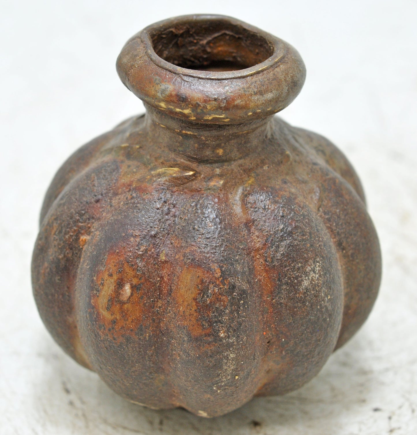 Vintage Iron Small Round Oil Pot Original Old Hand Crafted Engraved