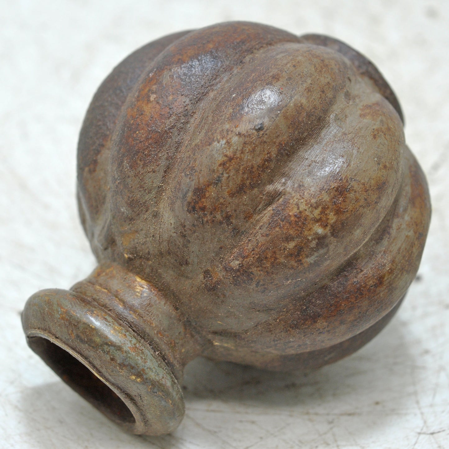 Vintage Iron Small Round Oil Pot Original Old Hand Crafted Engraved
