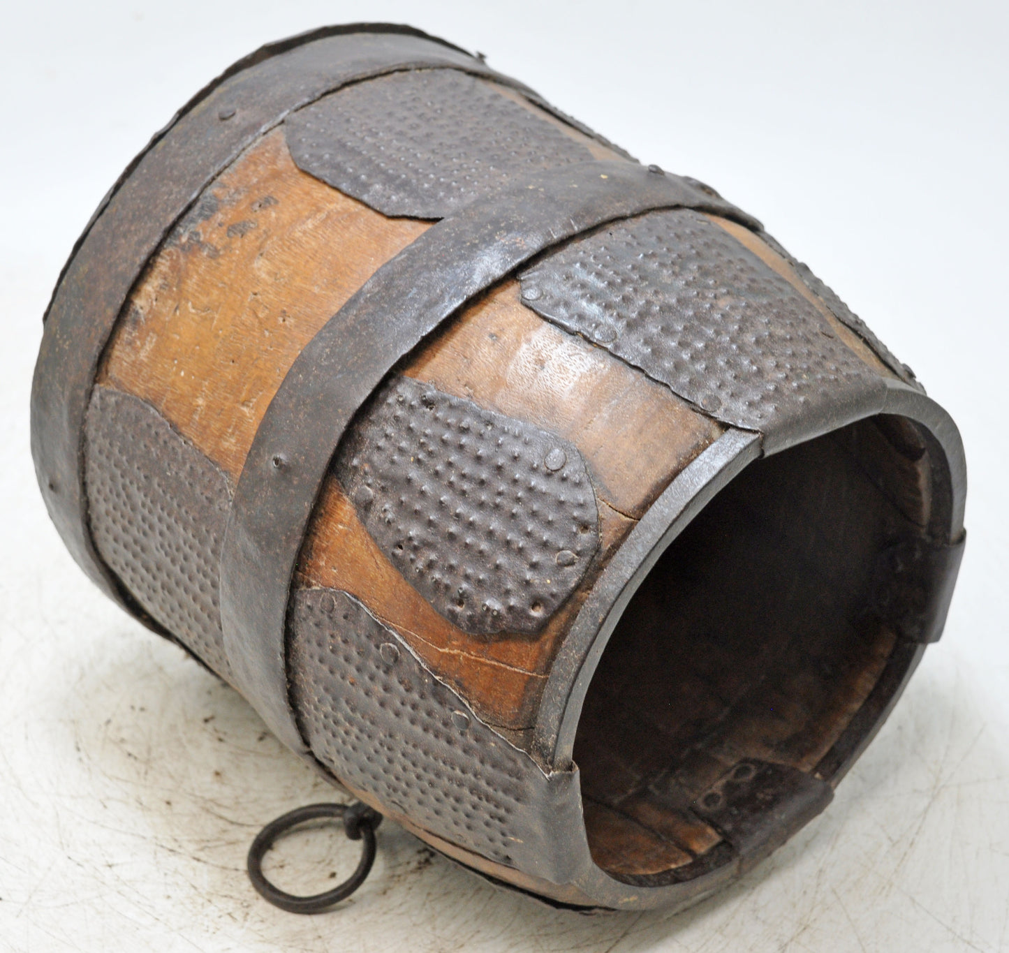 Antique Wooden Iron Round Grain Measurement Mana Pot Original Old Very Fine Crafted