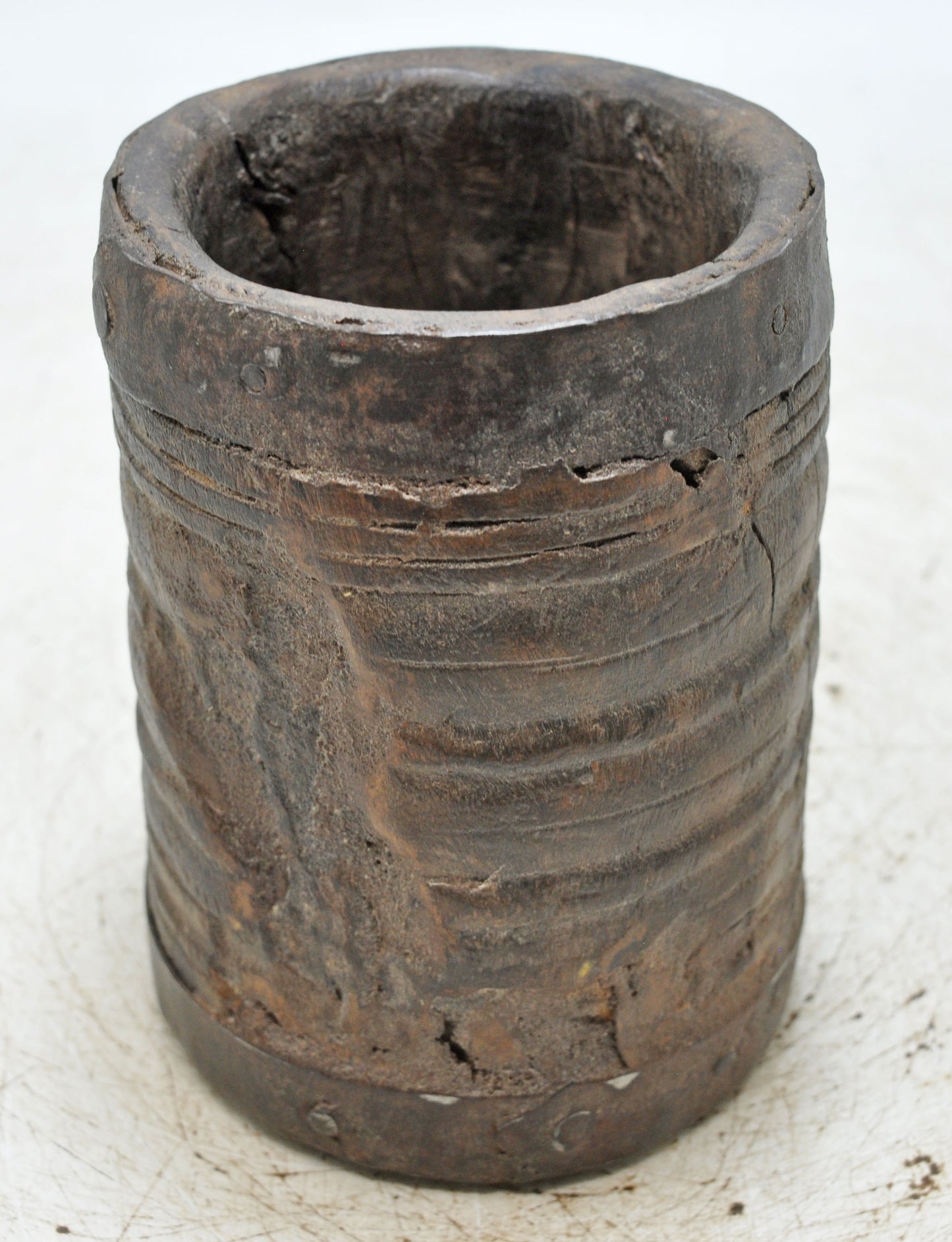 Antique Wooden Round Grain Measurement Paili Pot Original Old Hand Carved