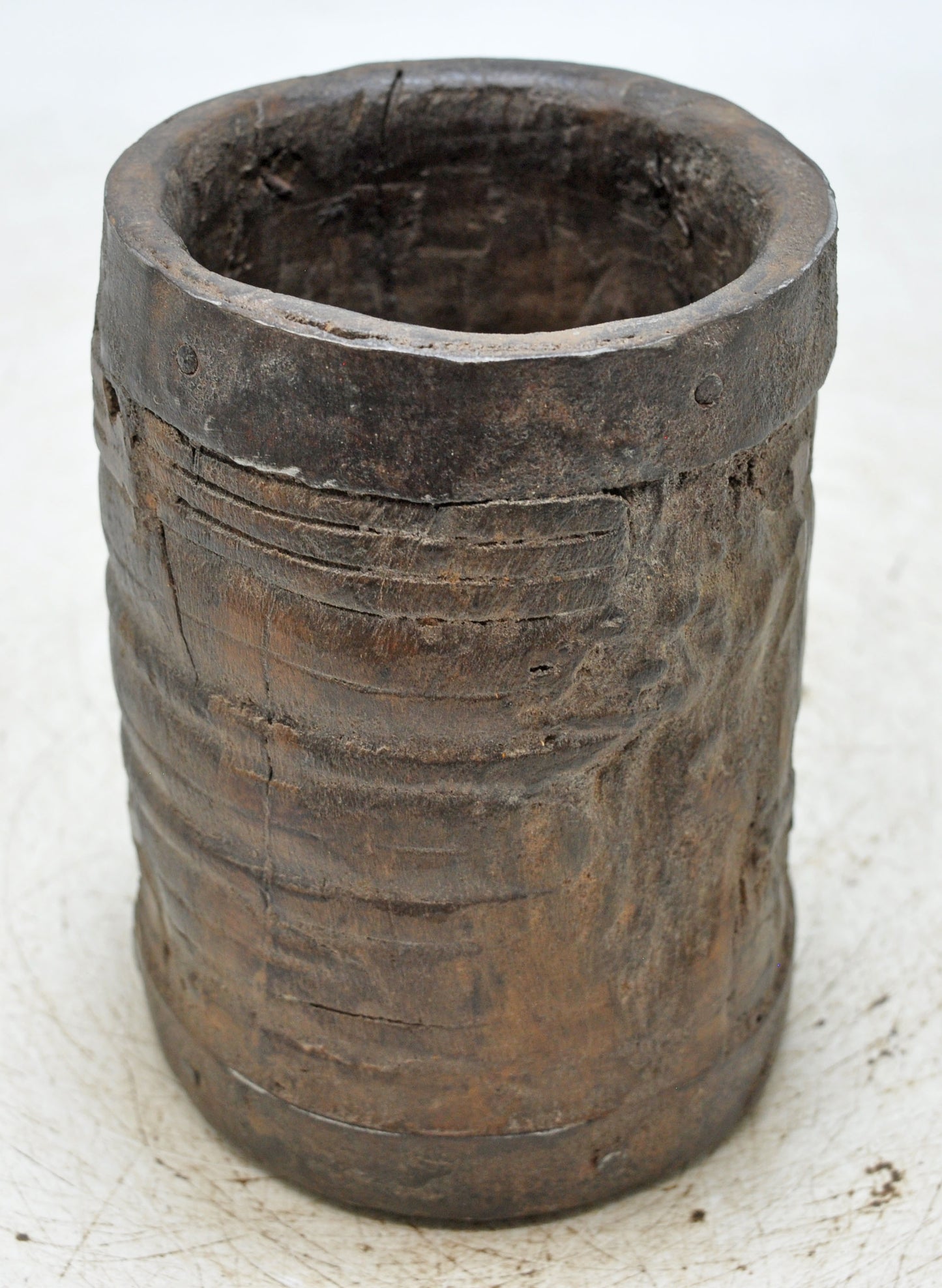 Antique Wooden Round Grain Measurement Paili Pot Original Old Hand Carved